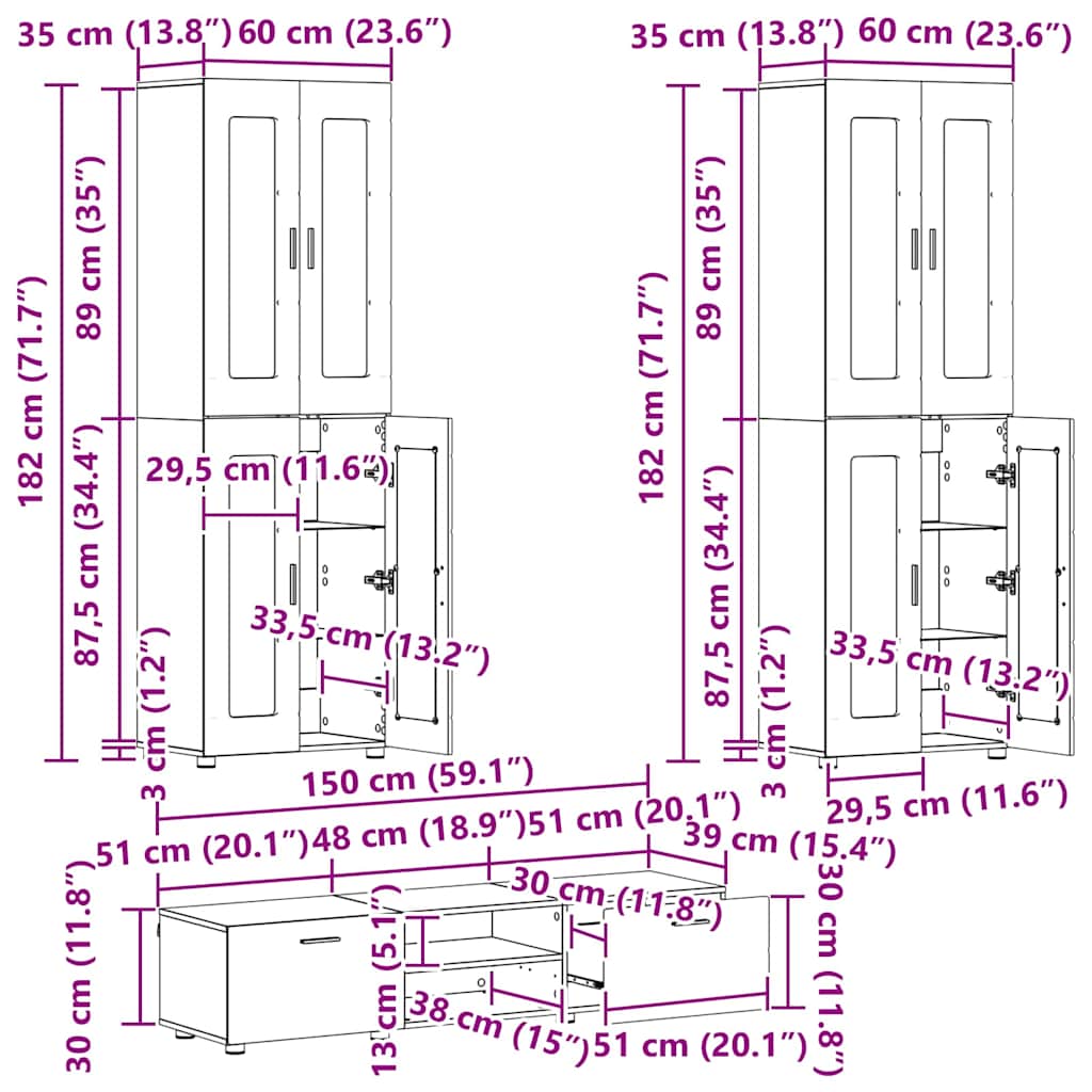 Set TV komoda FLORIN 3 pcs Umjetnički hrast Konstruirano drvo