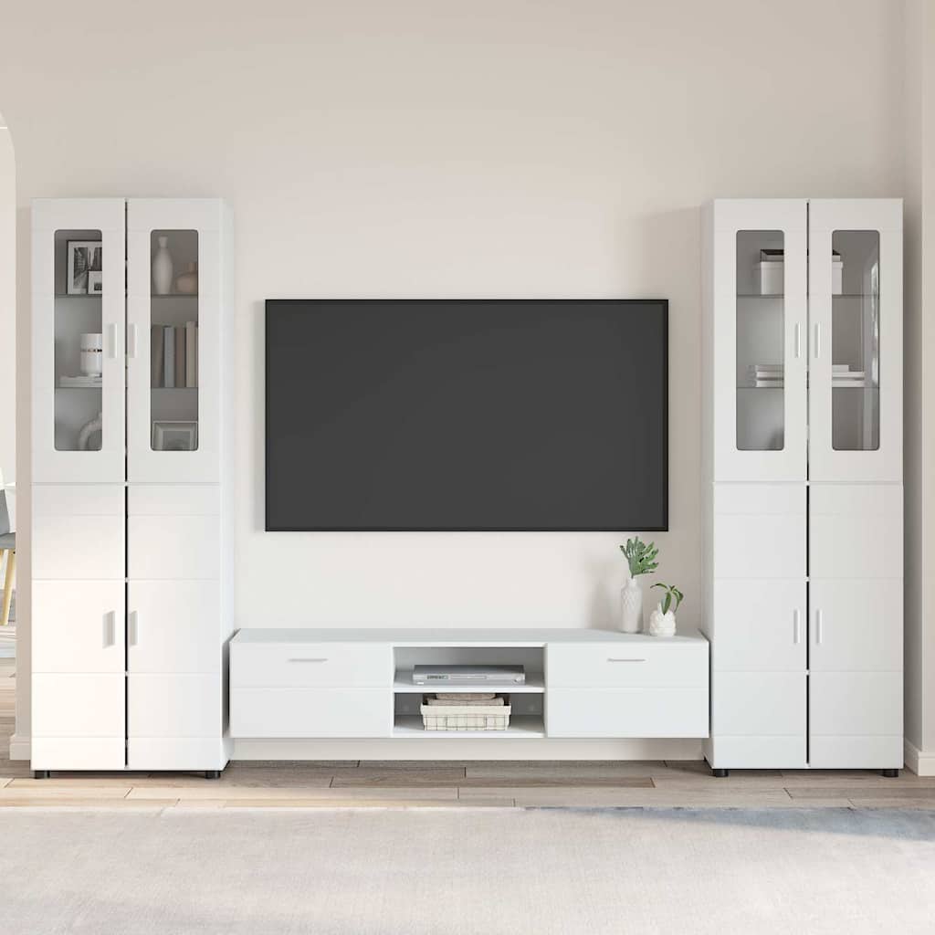 Set TV komoda s ladicama FLORIN 3 pcs Bijelo Konstruirano drvo