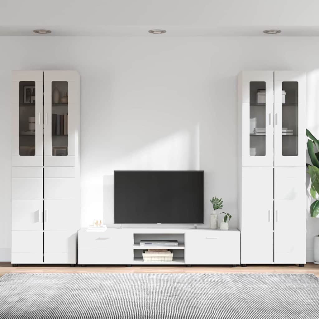 Set TV komoda s ladicama FLORIN 3 pcs Bijelo Konstruirano drvo