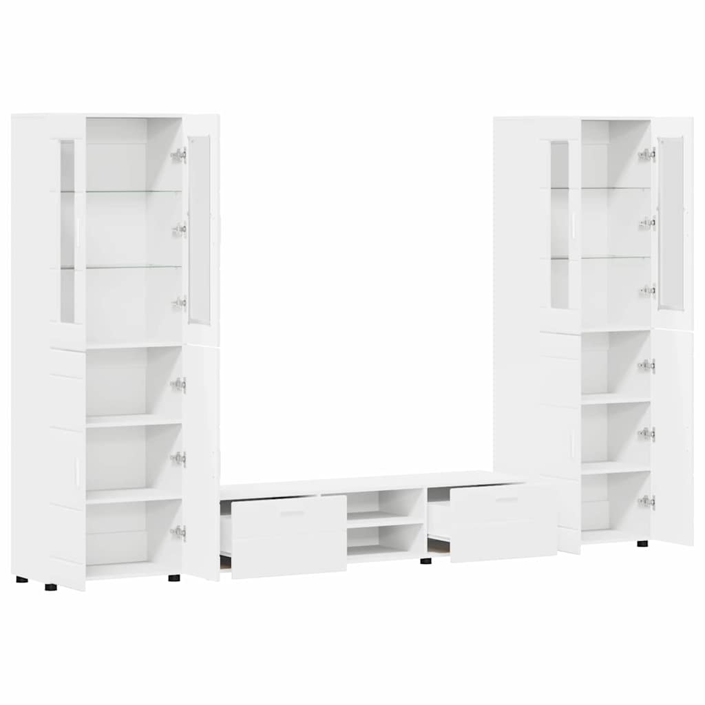 Set TV komoda s ladicama FLORIN 3 pcs Bijelo Konstruirano drvo