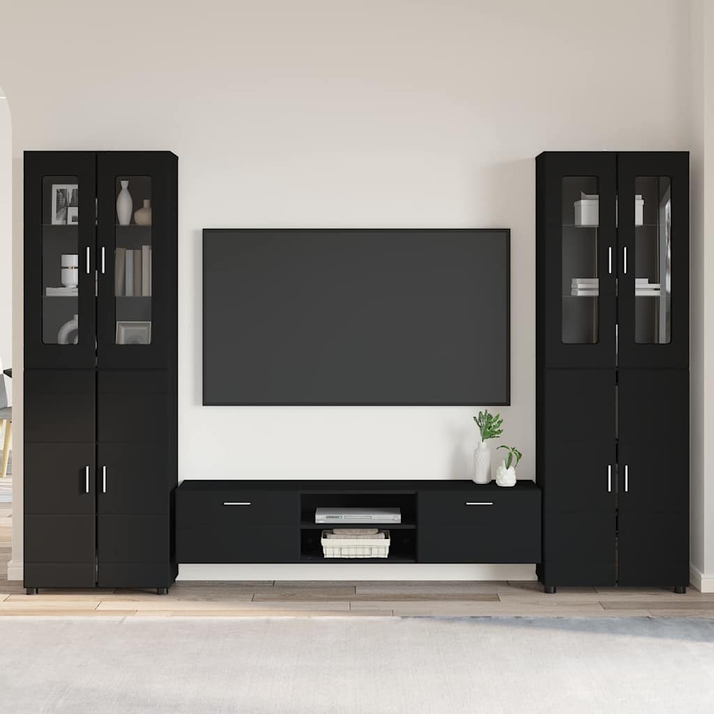 Set TV komoda s ladicama FLORIN 3 pcs Crna Konstruirano drvo