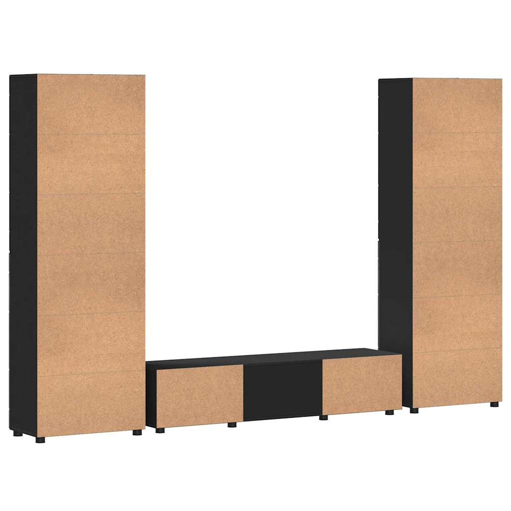 Set TV komoda s ladicama FLORIN 3 pcs Crna Konstruirano drvo