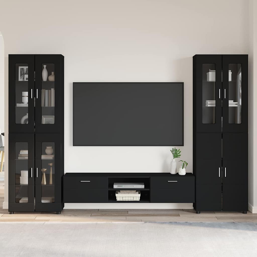 Set TV komoda s ladicama FLORIN 3 pcs Crna Konstruirano drvo
