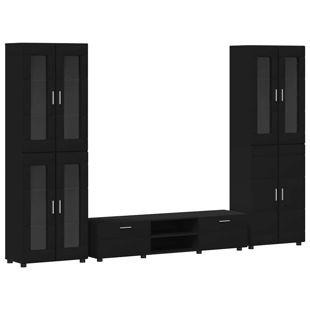 Set TV komoda s ladicama FLORIN 3 pcs Crna Konstruirano drvo