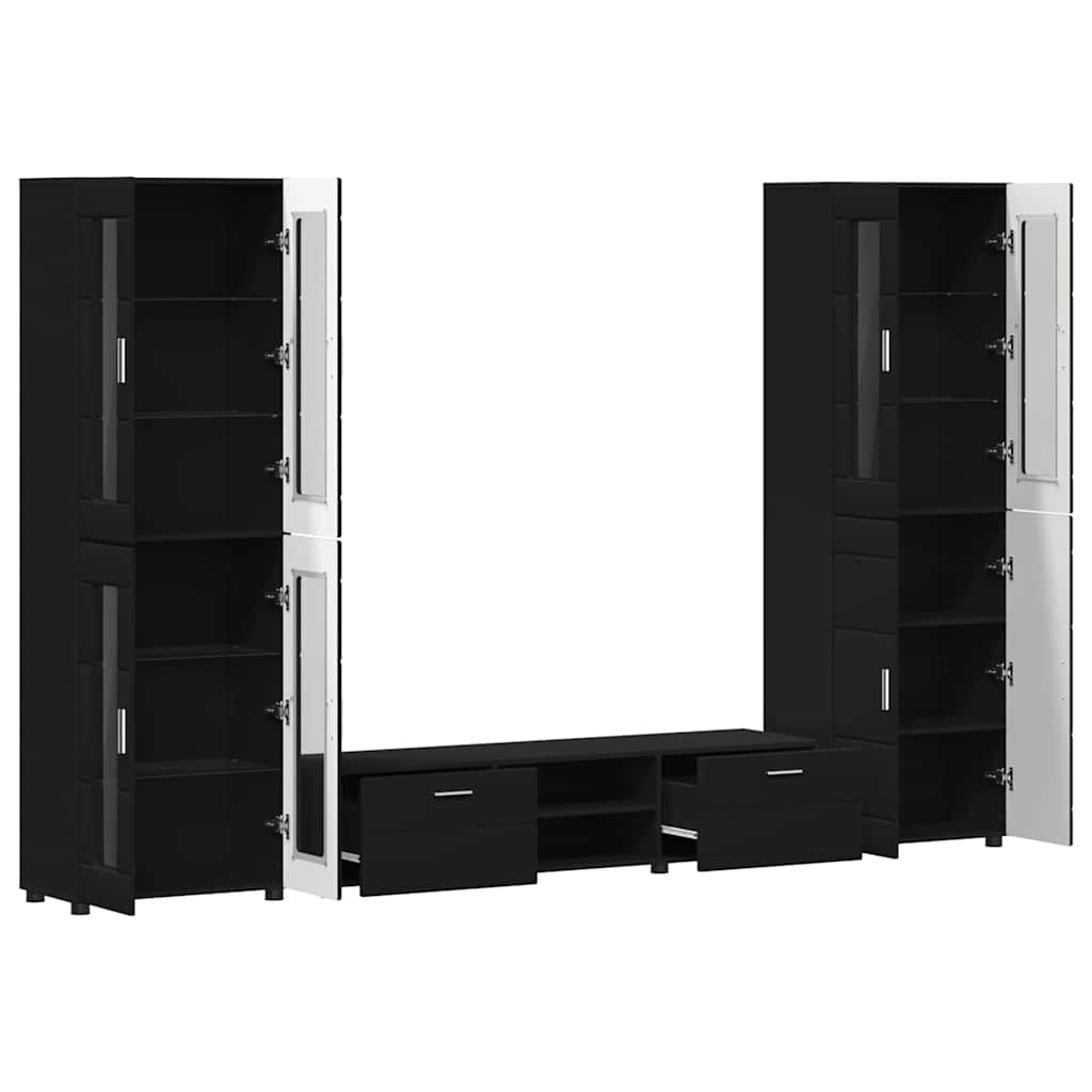 Set TV komoda s ladicama FLORIN 3 pcs Crna Konstruirano drvo