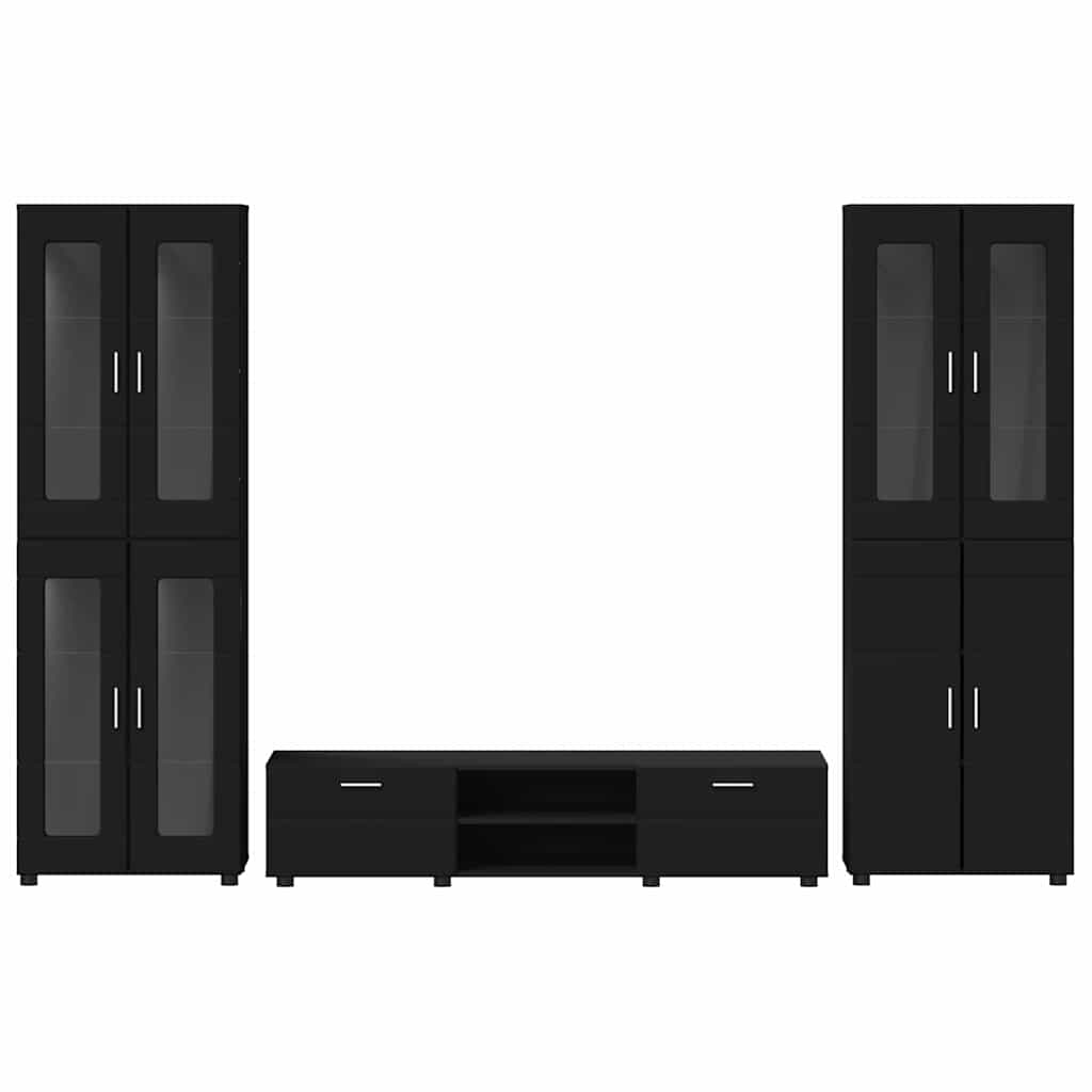 Set TV komoda s ladicama FLORIN 3 pcs Crna Konstruirano drvo