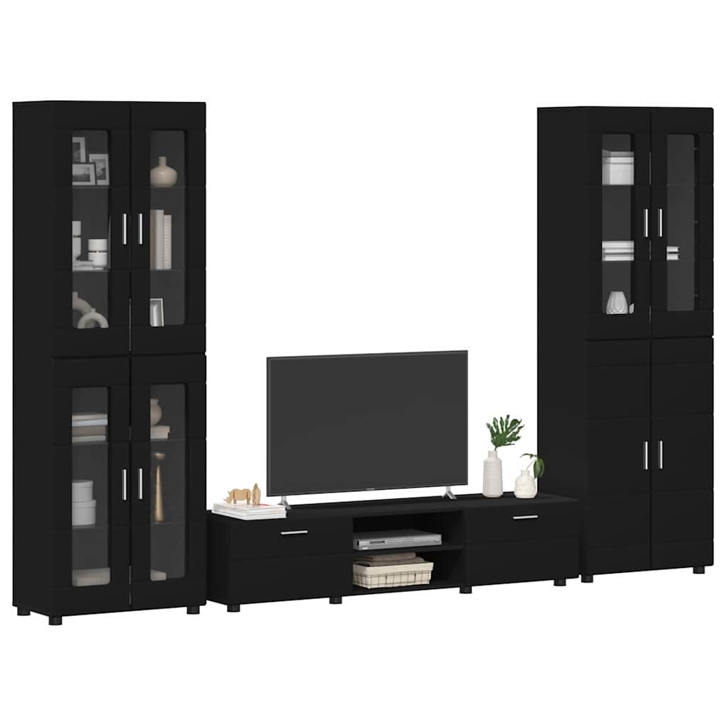 Set TV komoda s ladicama FLORIN 3 pcs Crna Konstruirano drvo