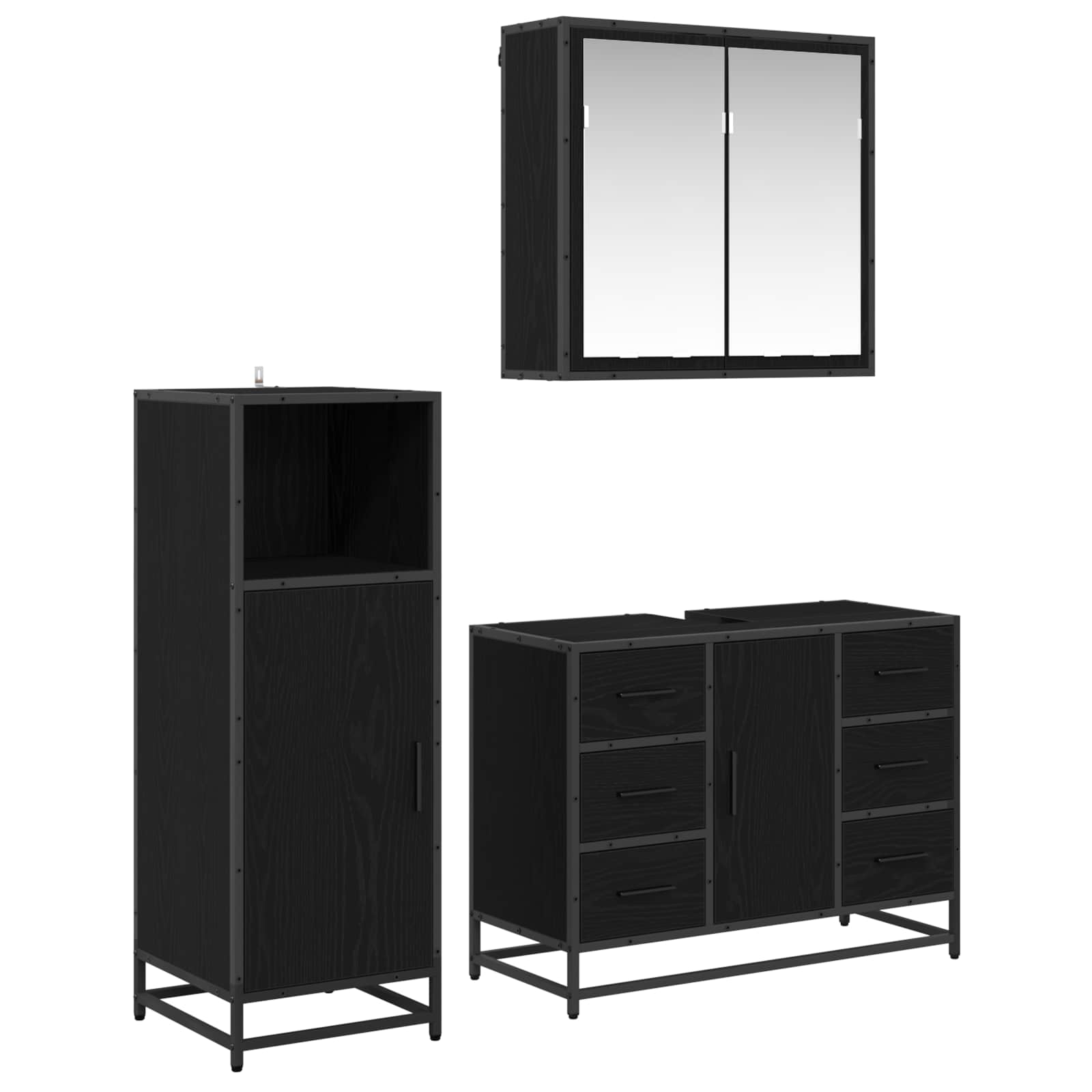Set namještaja za kupaonicu 3 pcs Crni hrast Konstruirano drvo