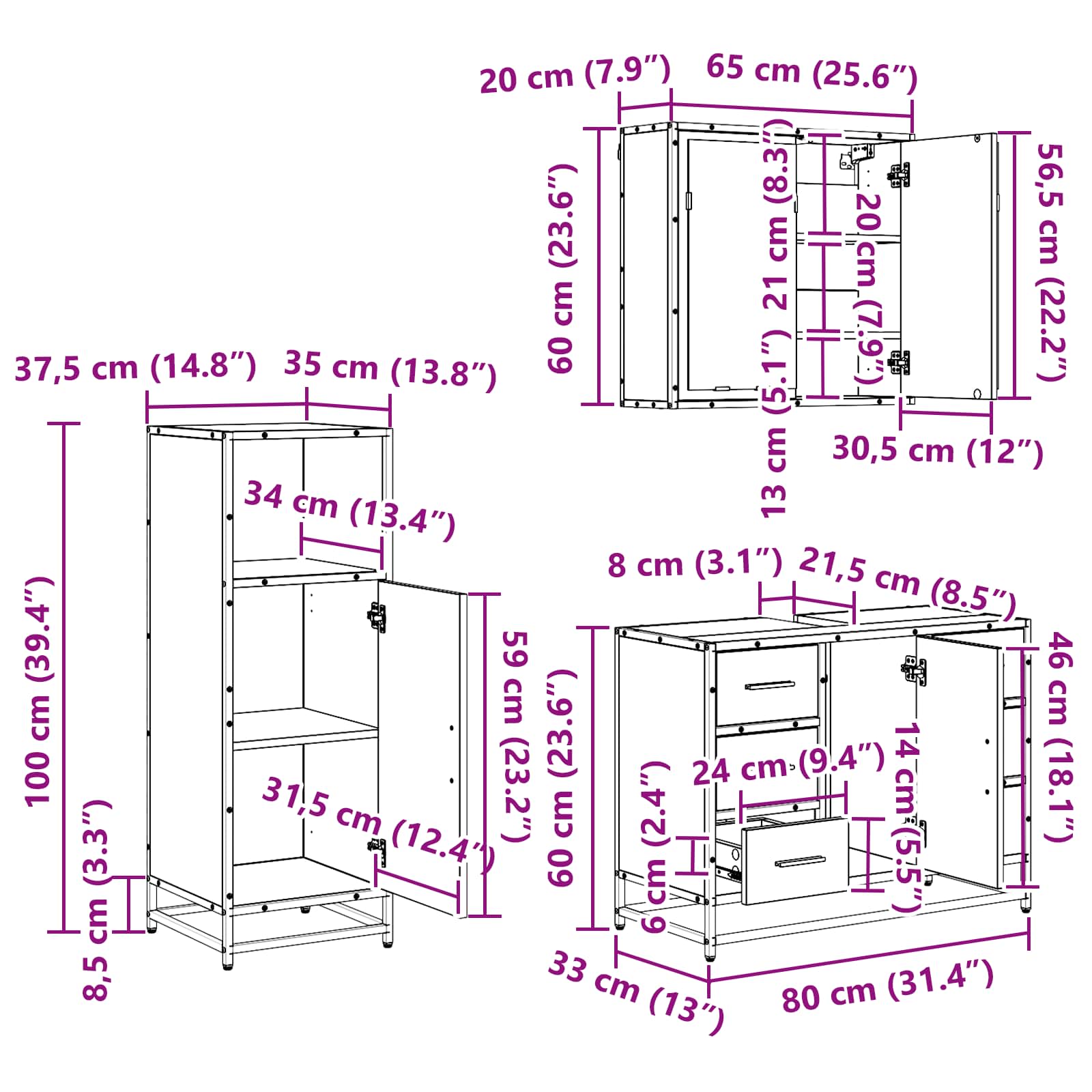 Set namještaja za kupaonicu 3 pcs Crni hrast Konstruirano drvo