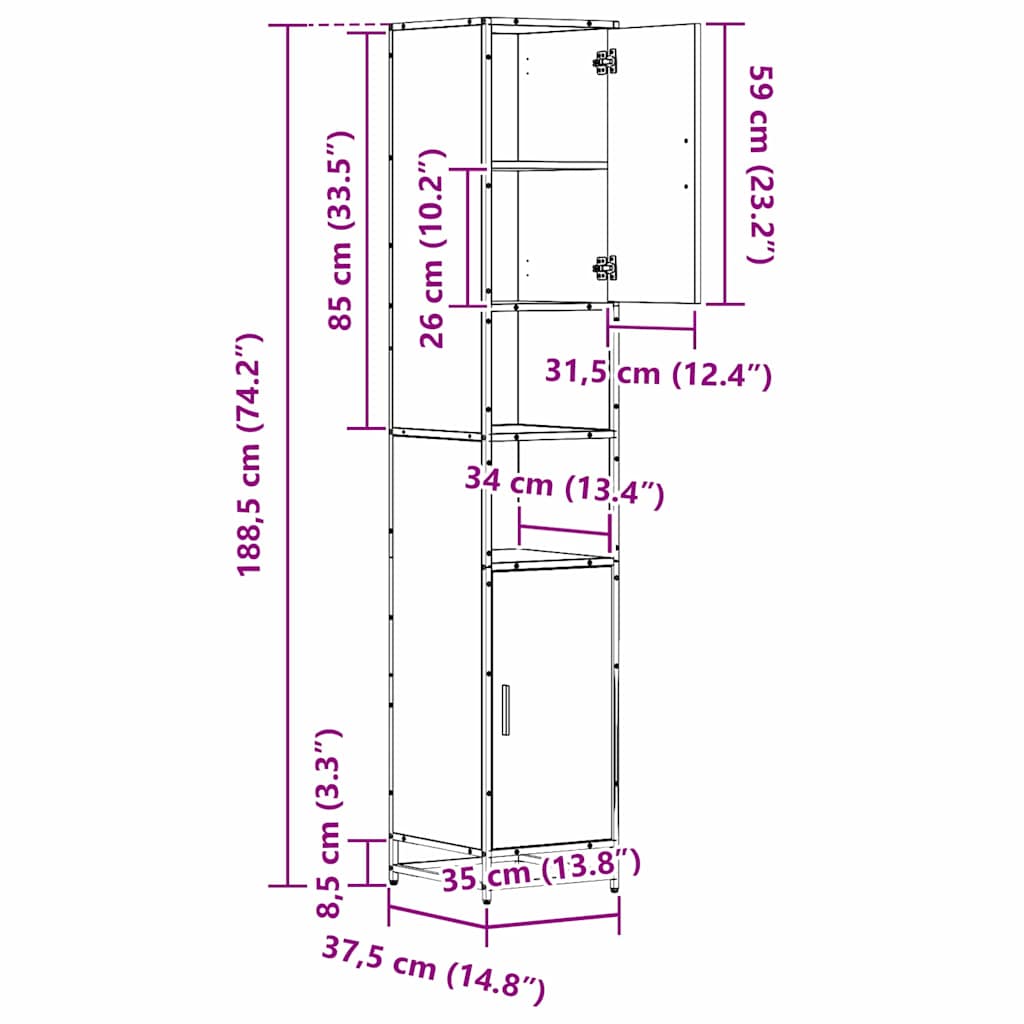 Set namještaja za kupaonicu Staro drvo 35 x 37,5 x 188,5 cm