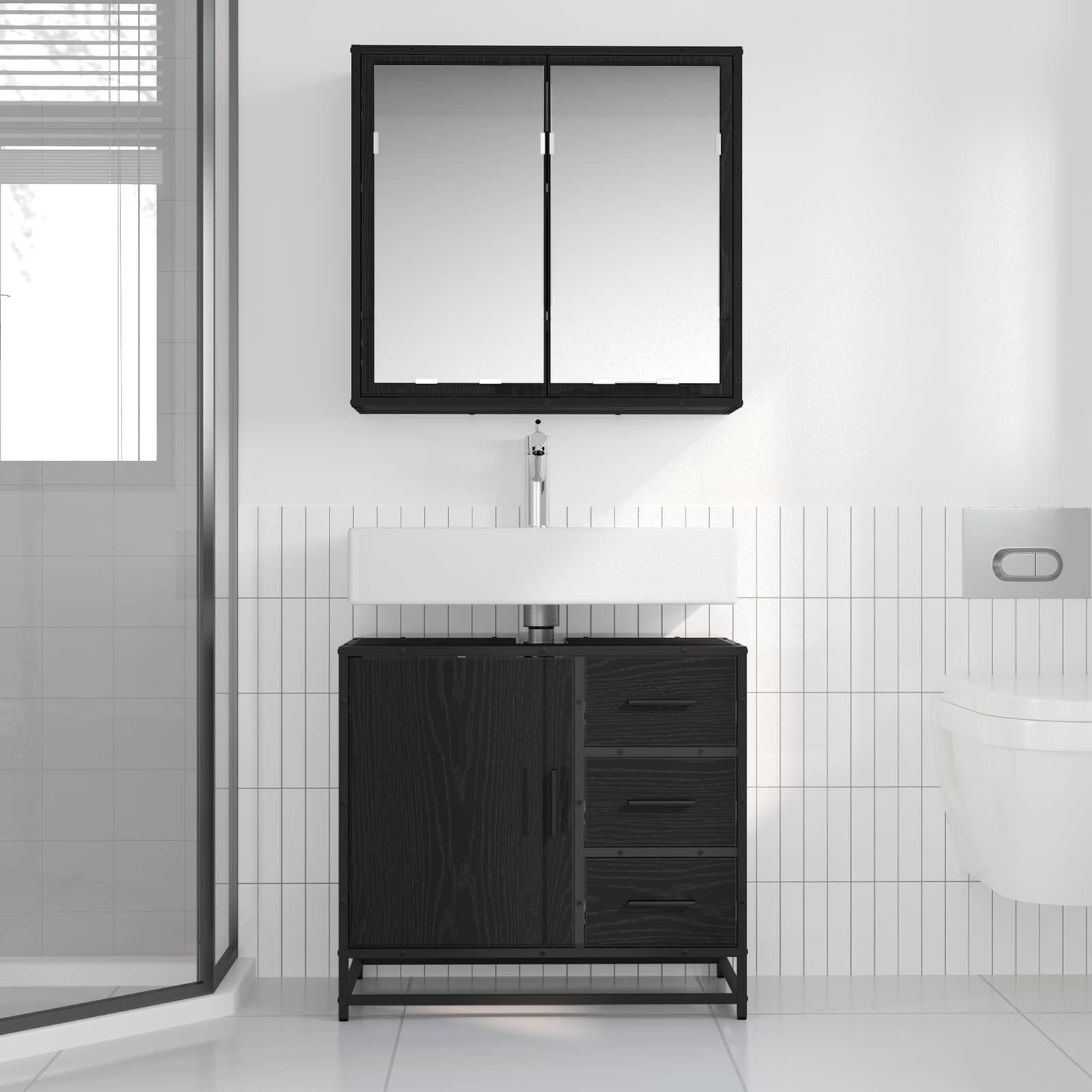 Set namještaja za kupaonicu 2 pcs Crni hrast Konstruirano drvo