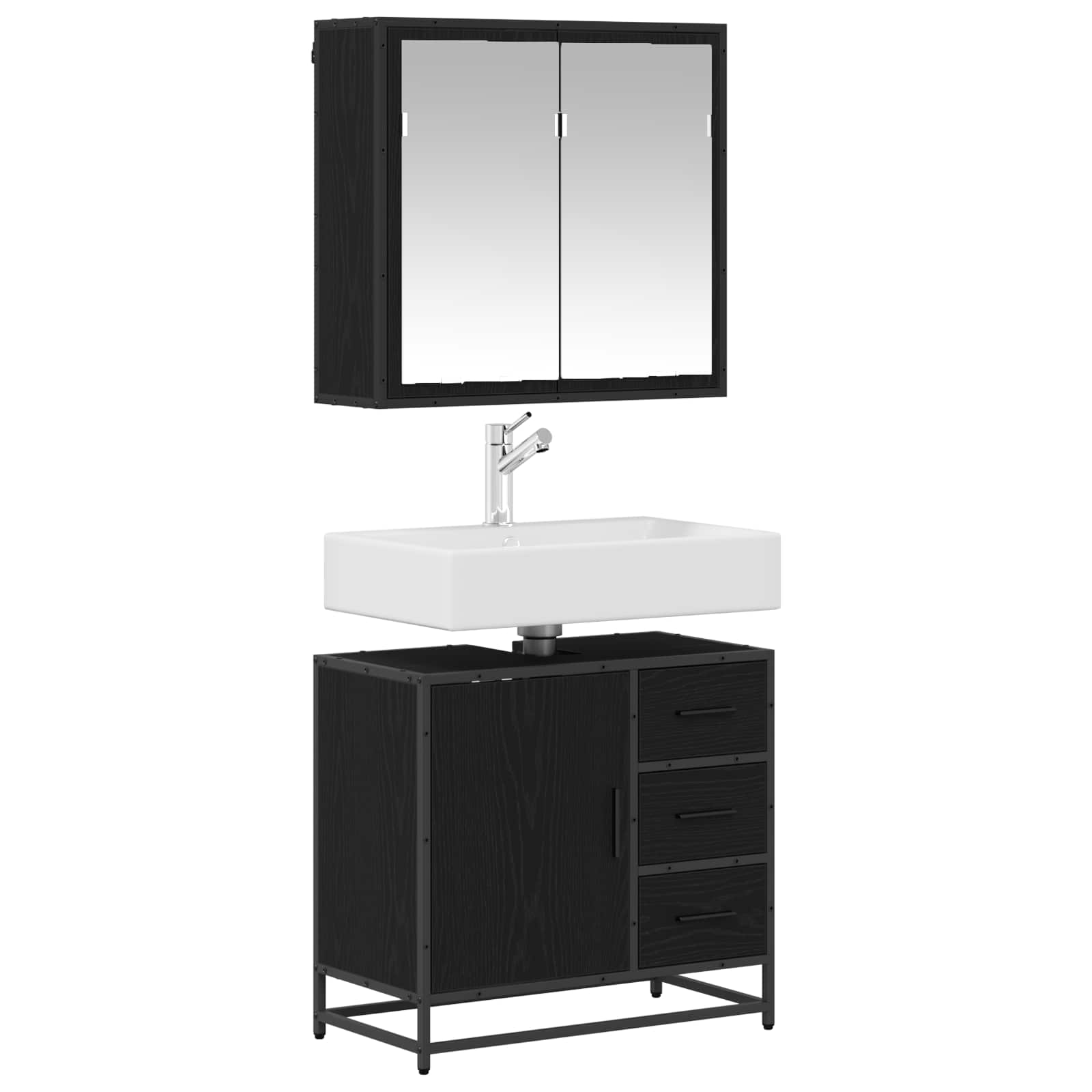 Set namještaja za kupaonicu 2 pcs Crni hrast Konstruirano drvo