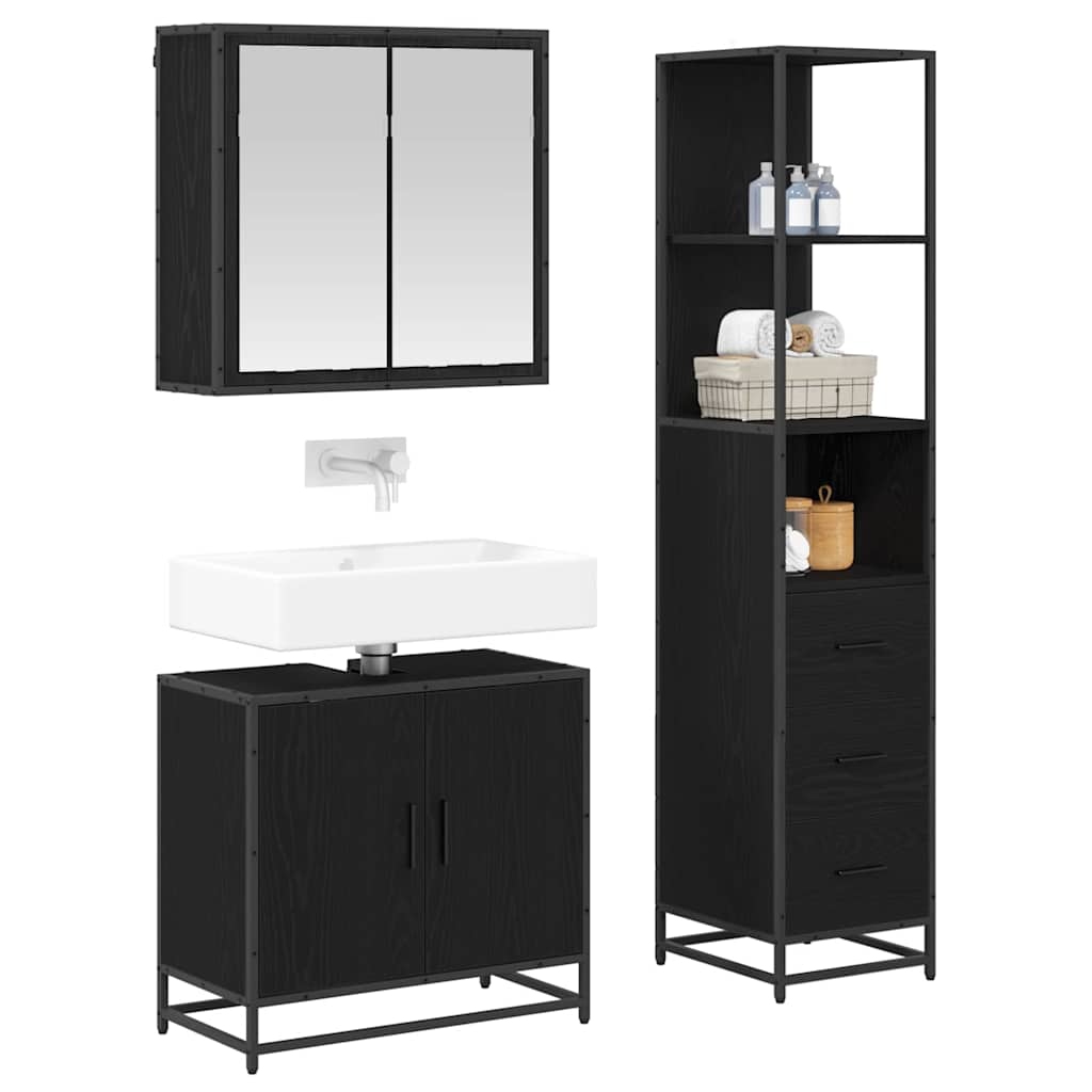 Set namještaja za kupaonicu 3 pcs Crni hrast Konstruirano drvo