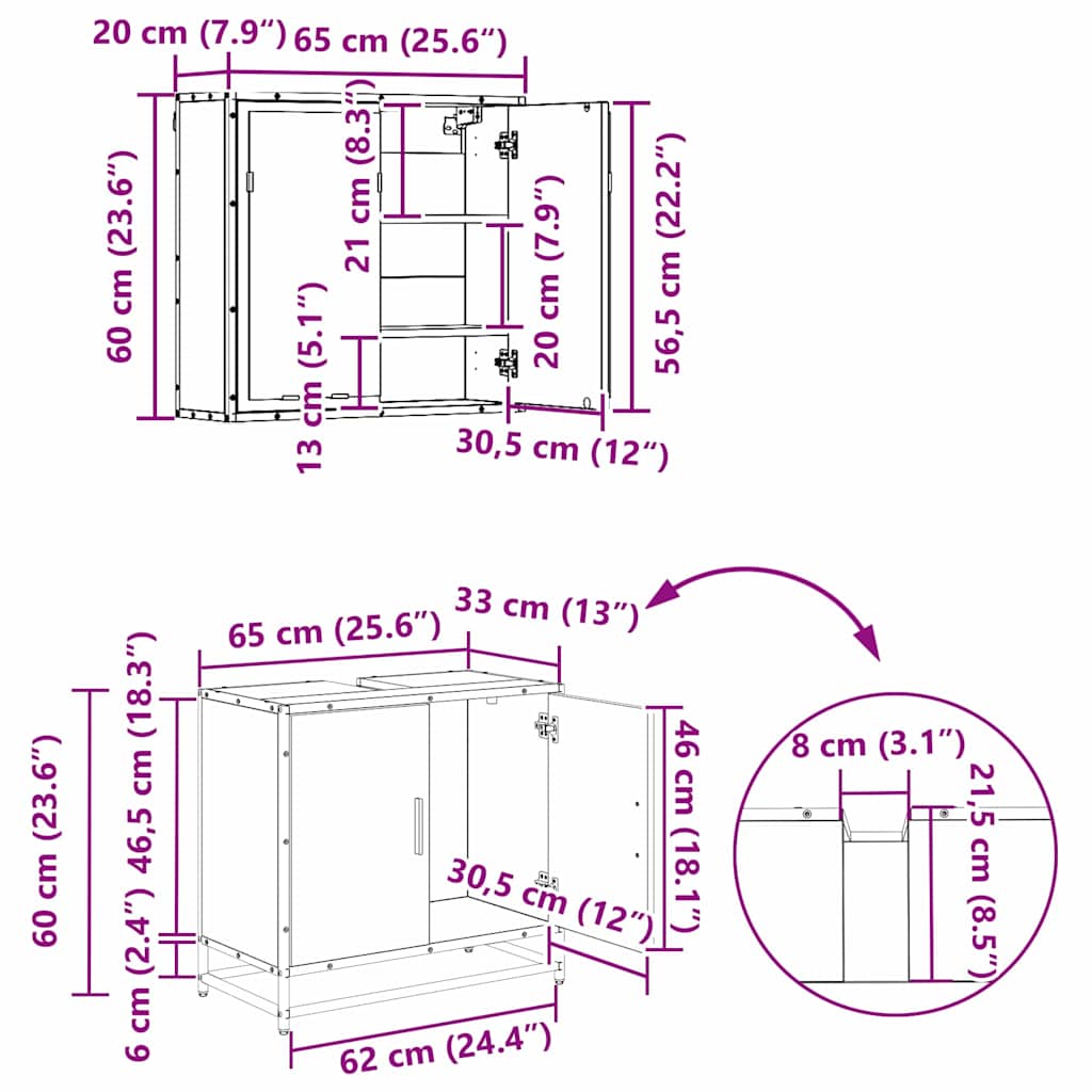 Set namještaja za kupaonicu 3 pcs Crni hrast Konstruirano drvo