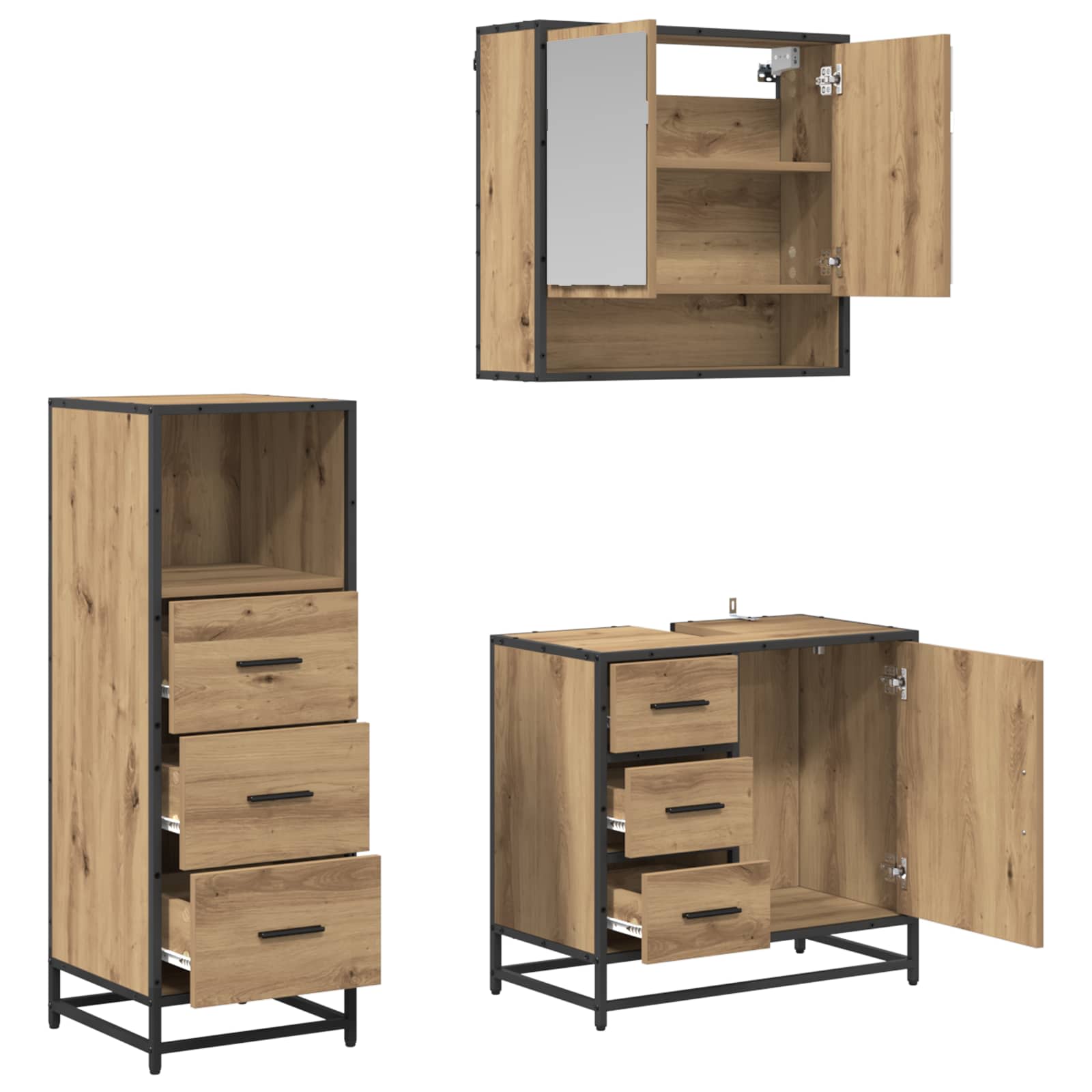 Set namještaja za kupaonicu s ladicama 3 pcs Umjetnički hrast