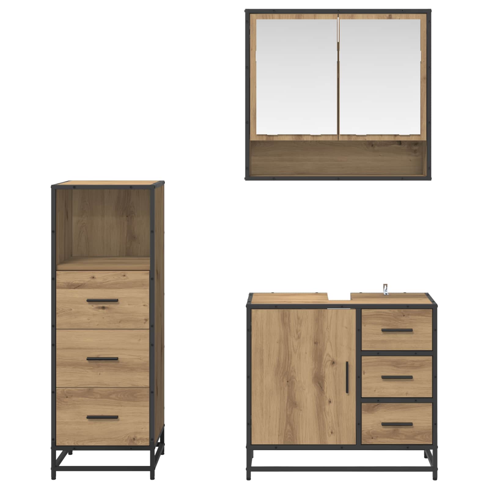 Set namještaja za kupaonicu s ladicama 3 pcs Umjetnički hrast