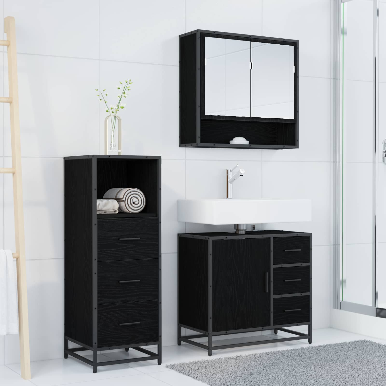 Set namještaja za kupaonicu 3 pcs Crni hrast Konstruirano drvo