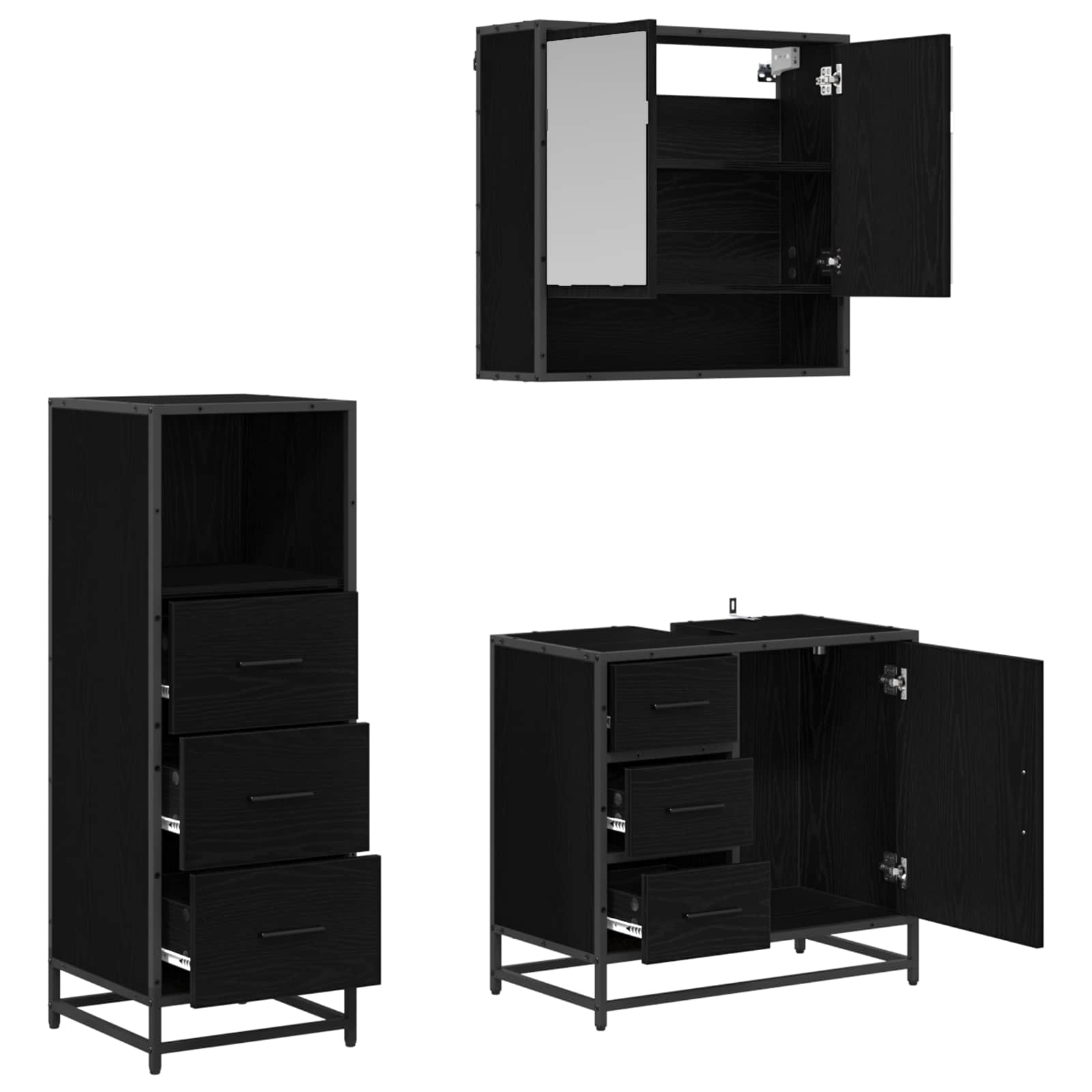 Set namještaja za kupaonicu 3 pcs Crni hrast Konstruirano drvo