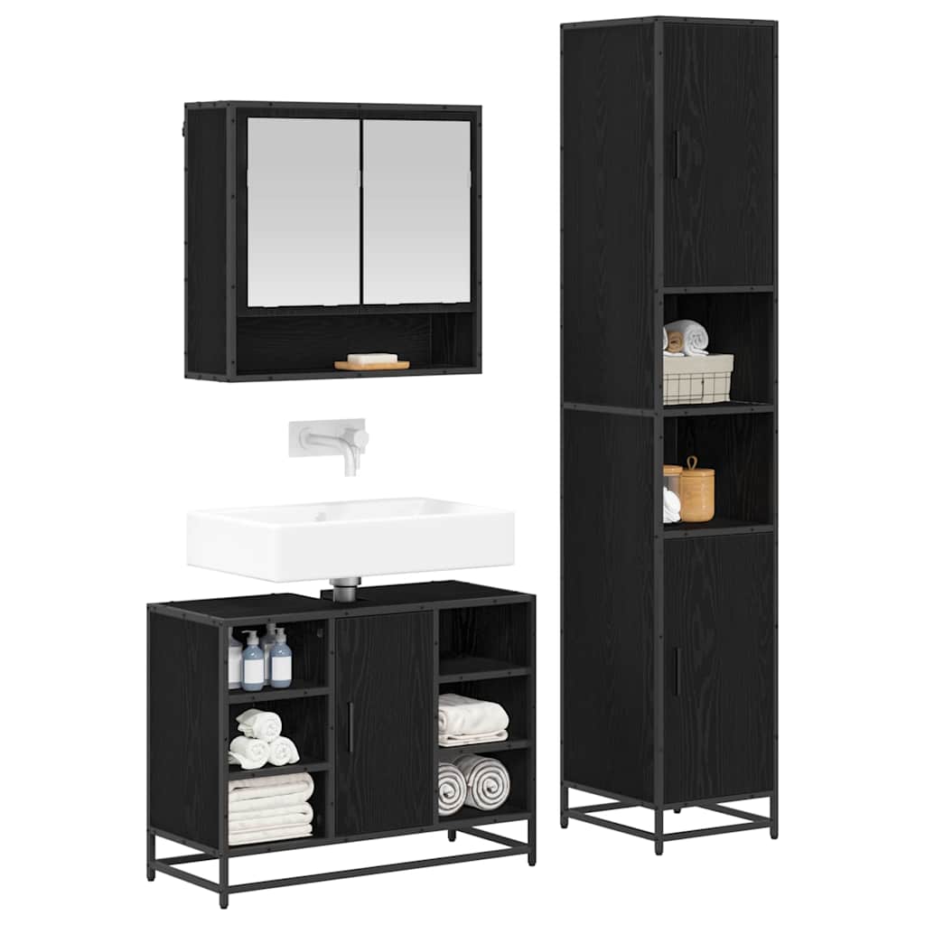 Set namještaja za kupaonicu 3 pcs Crni hrast Konstruirano drvo