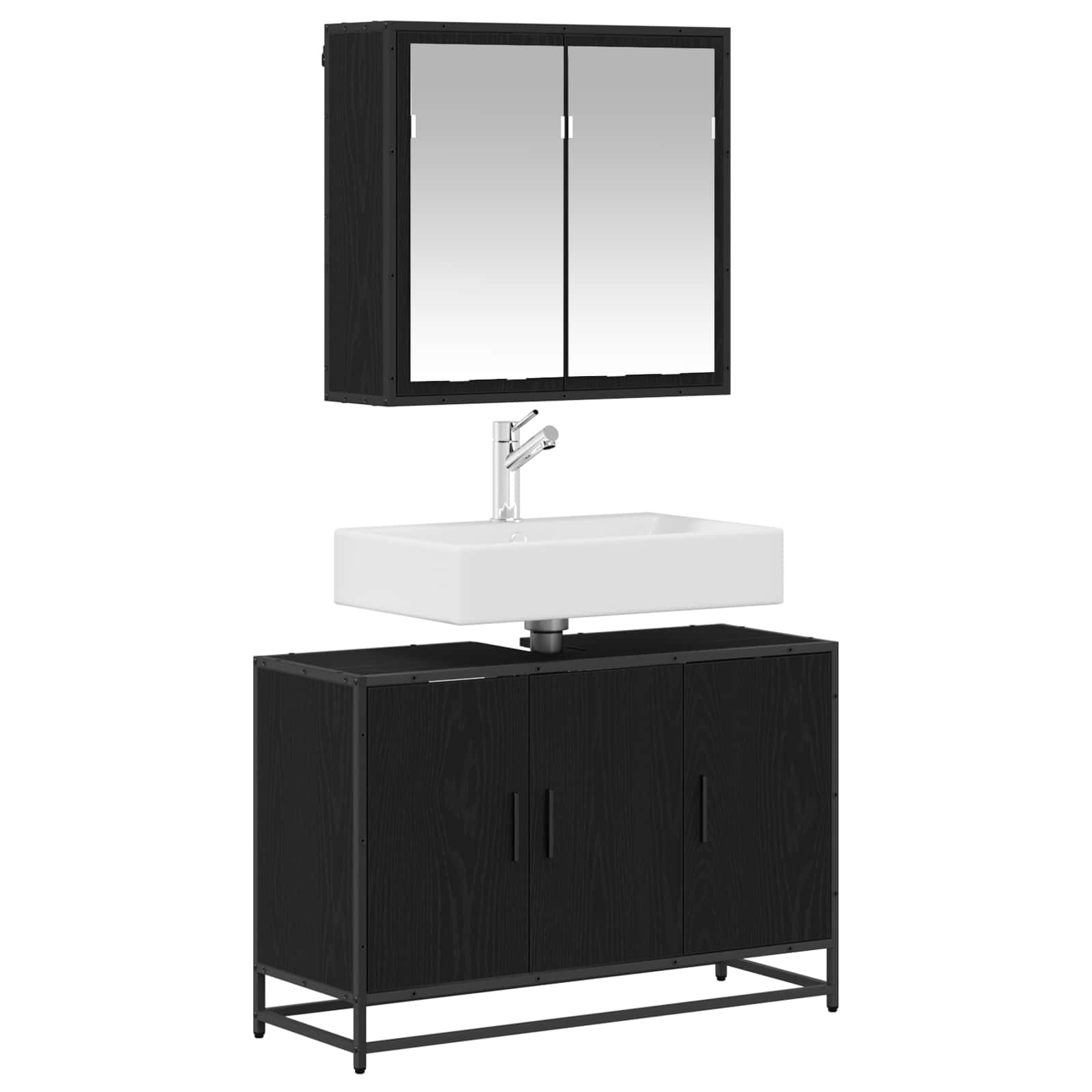 Set namještaja za kupaonicu 2 pcs Crni hrast Konstruirano drvo