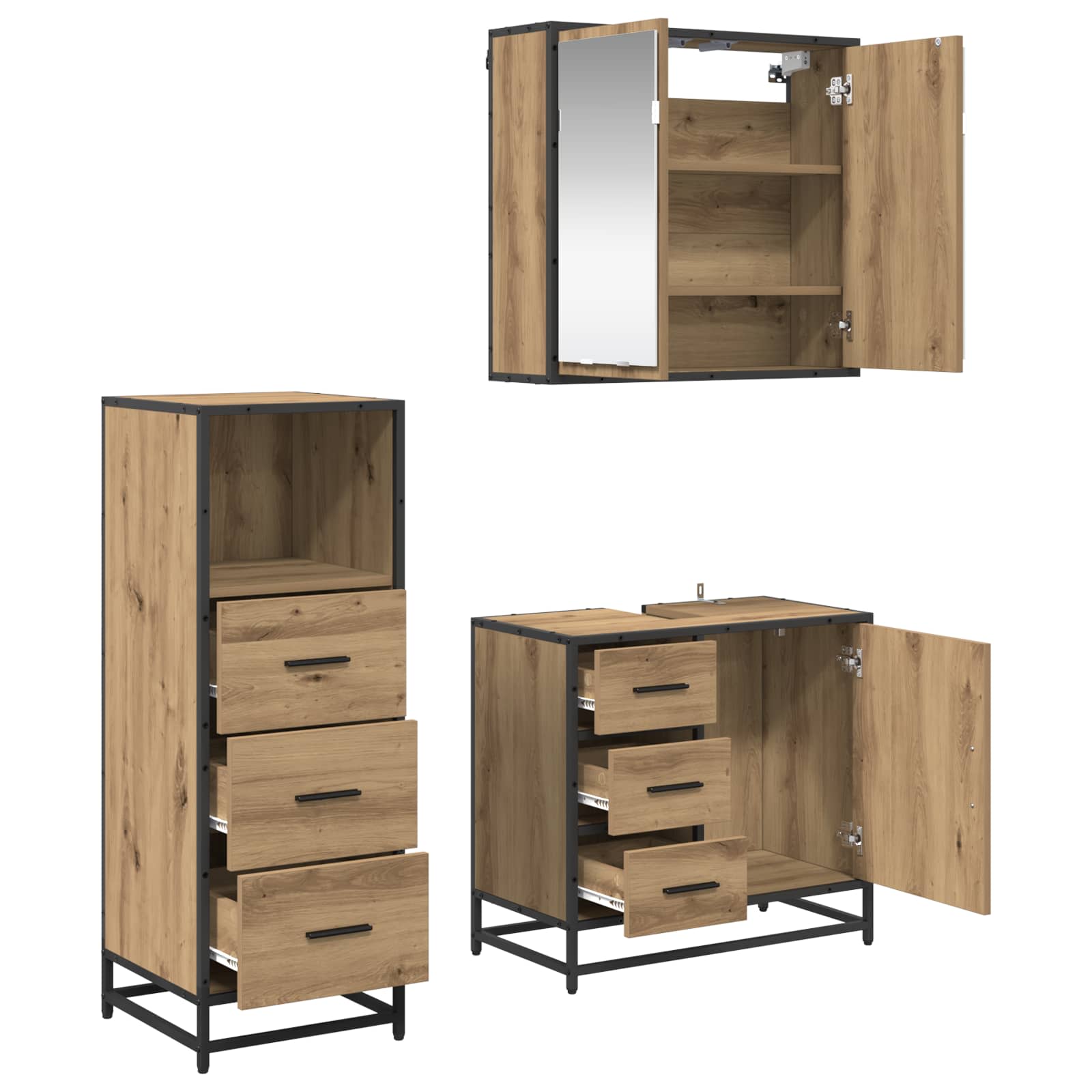 Set namještaja za kupaonicu s ladicama 3 pcs Umjetnički hrast