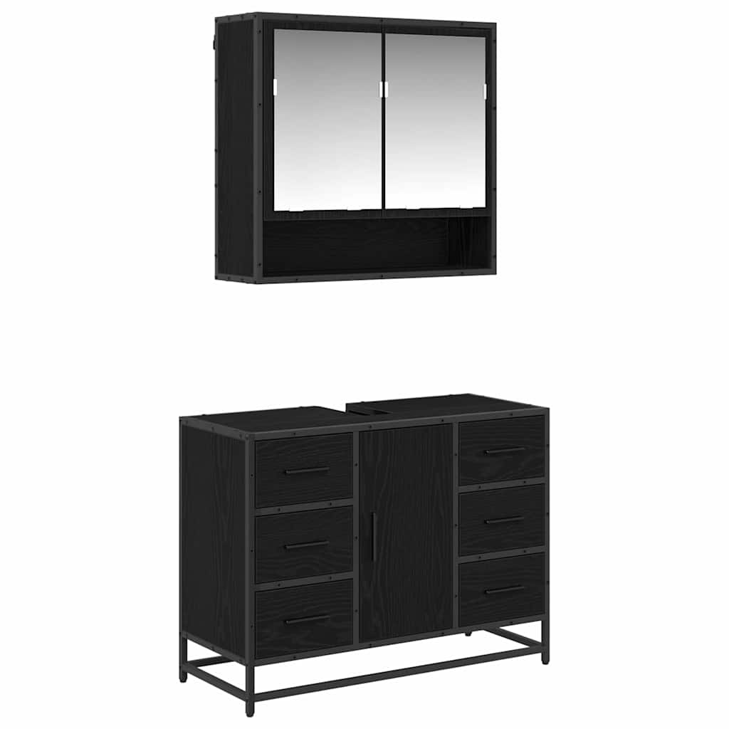 Set namještaja za kupaonicu 2 pcs Crni hrast Konstruirano drvo