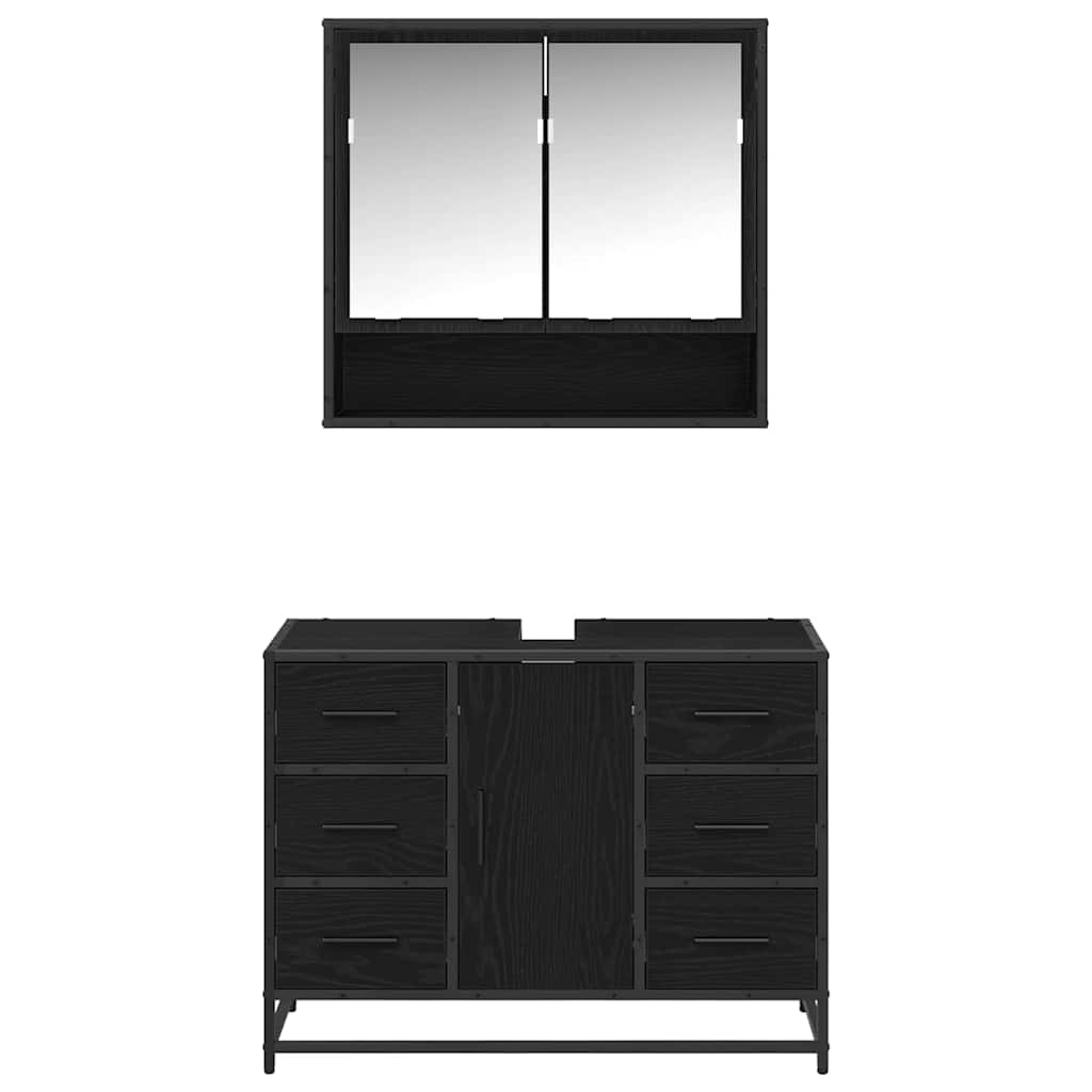 Set namještaja za kupaonicu 2 pcs Crni hrast Konstruirano drvo