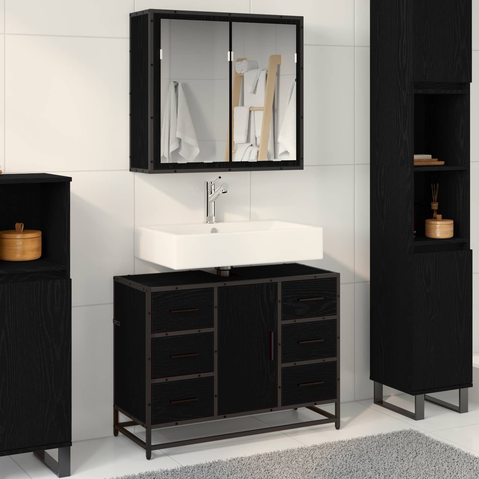 Set namještaja za kupaonicu 2 pcs Crni hrast Konstruirano drvo