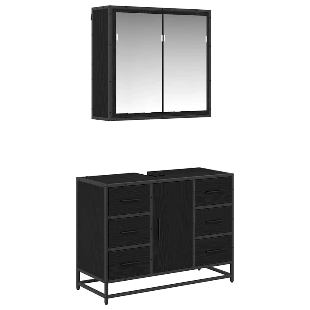Set namještaja za kupaonicu 2 pcs Crni hrast Konstruirano drvo