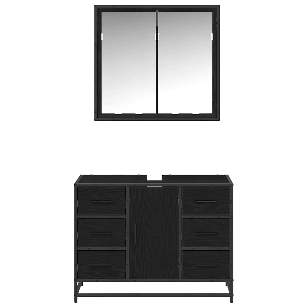Set namještaja za kupaonicu 2 pcs Crni hrast Konstruirano drvo