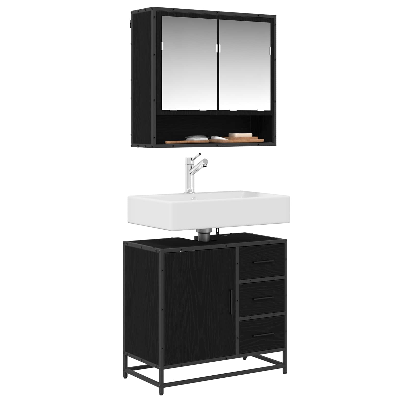Set namještaja za kupaonicu 2 pcs Crni hrast Konstruirano drvo