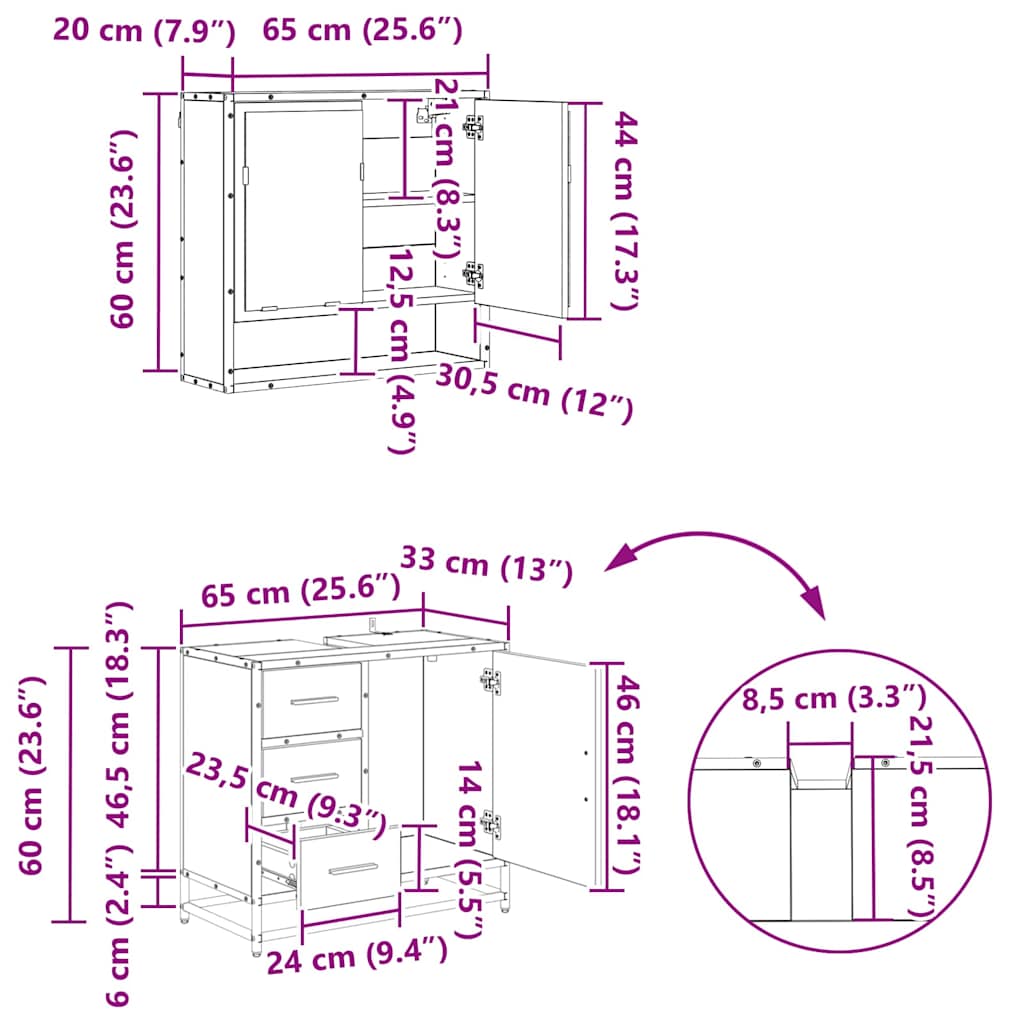 Set namještaja za kupaonicu s ladicama 3 pcs Umjetnički hrast