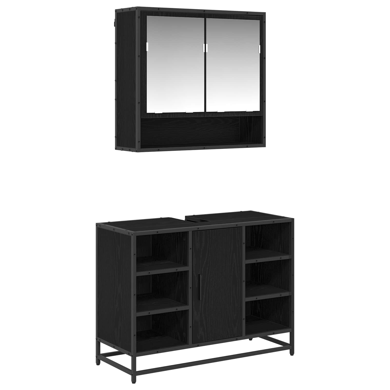 Set namještaja za kupaonicu 2 pcs Crni hrast Konstruirano drvo