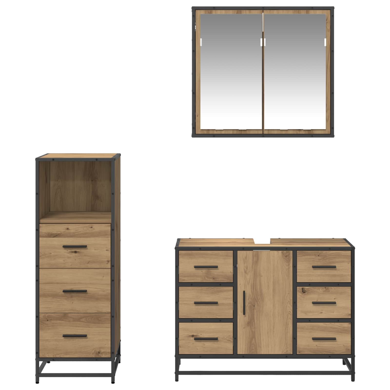 Set namještaja za kupaonicu s ladicama 3 pcs Umjetnički hrast