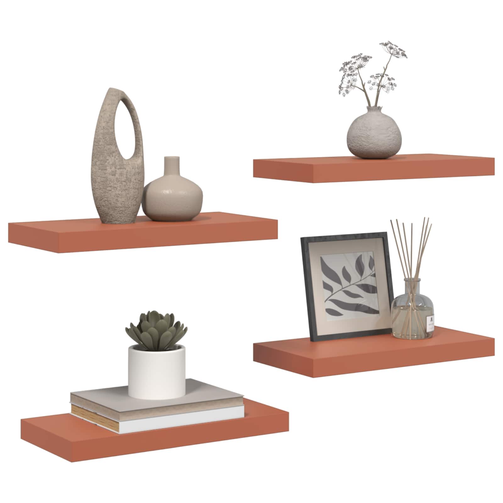 Polica na zidu 4 pcs Crvena 50 x 23 x 4 cm Konstruirano drvo