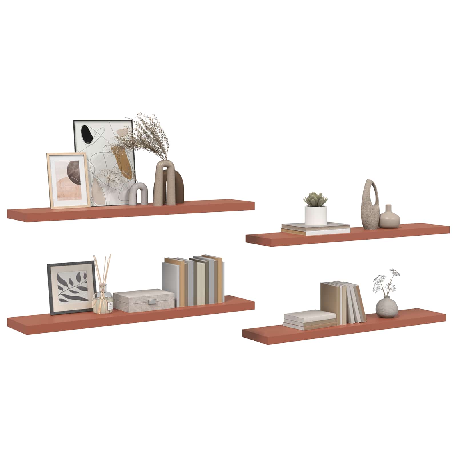 Polica na zidu 4 pcs Crvena 120 x 23,5 x 4 cm Konstruirano drvo