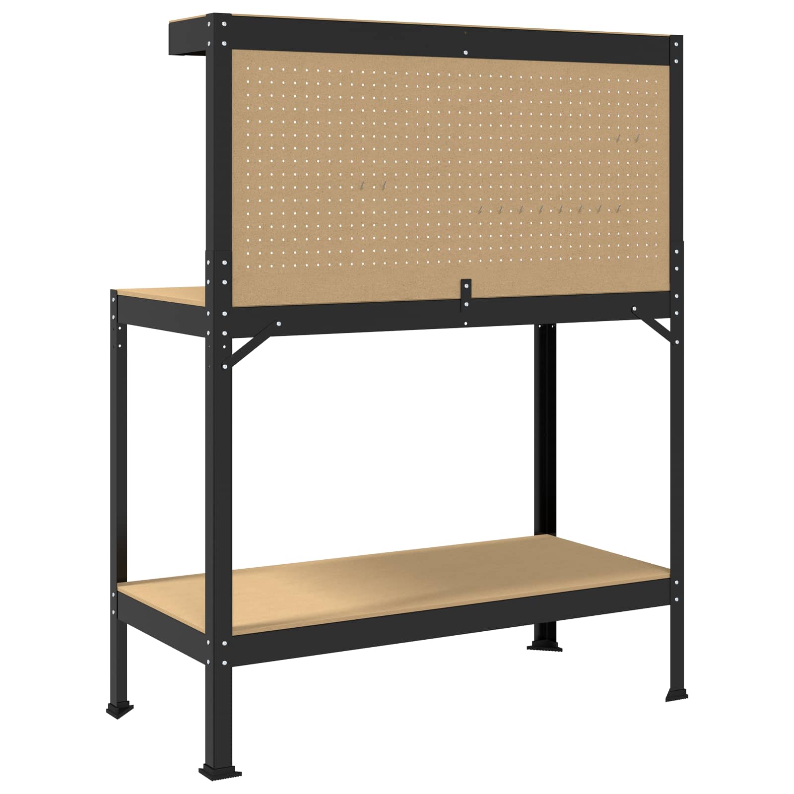 Radna klupa Crna 114 x 54 x 145 cm Projektirano drvo i metal