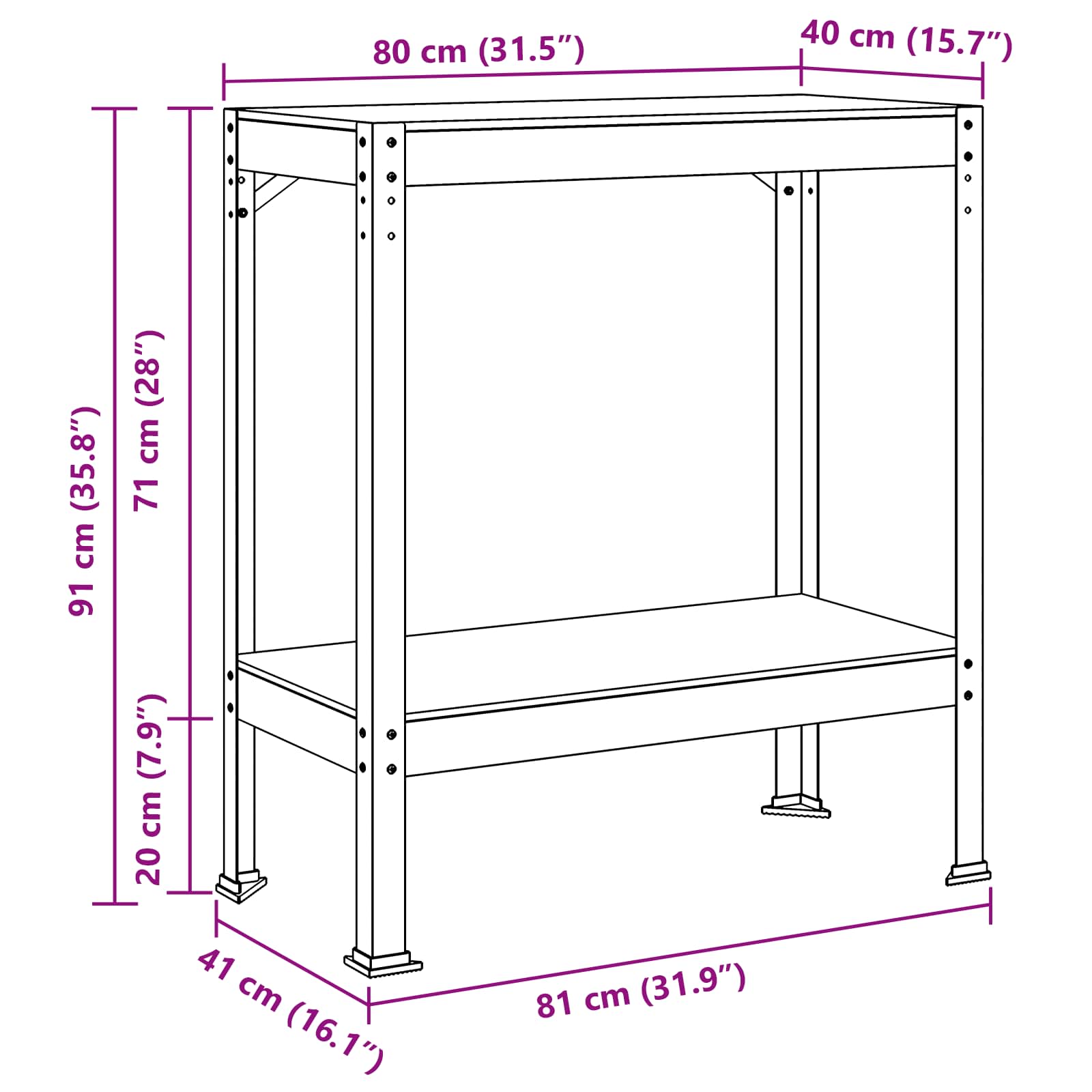 Radna klupa Crna 81 x 41 x 91 cm Projektirano drvo i metal