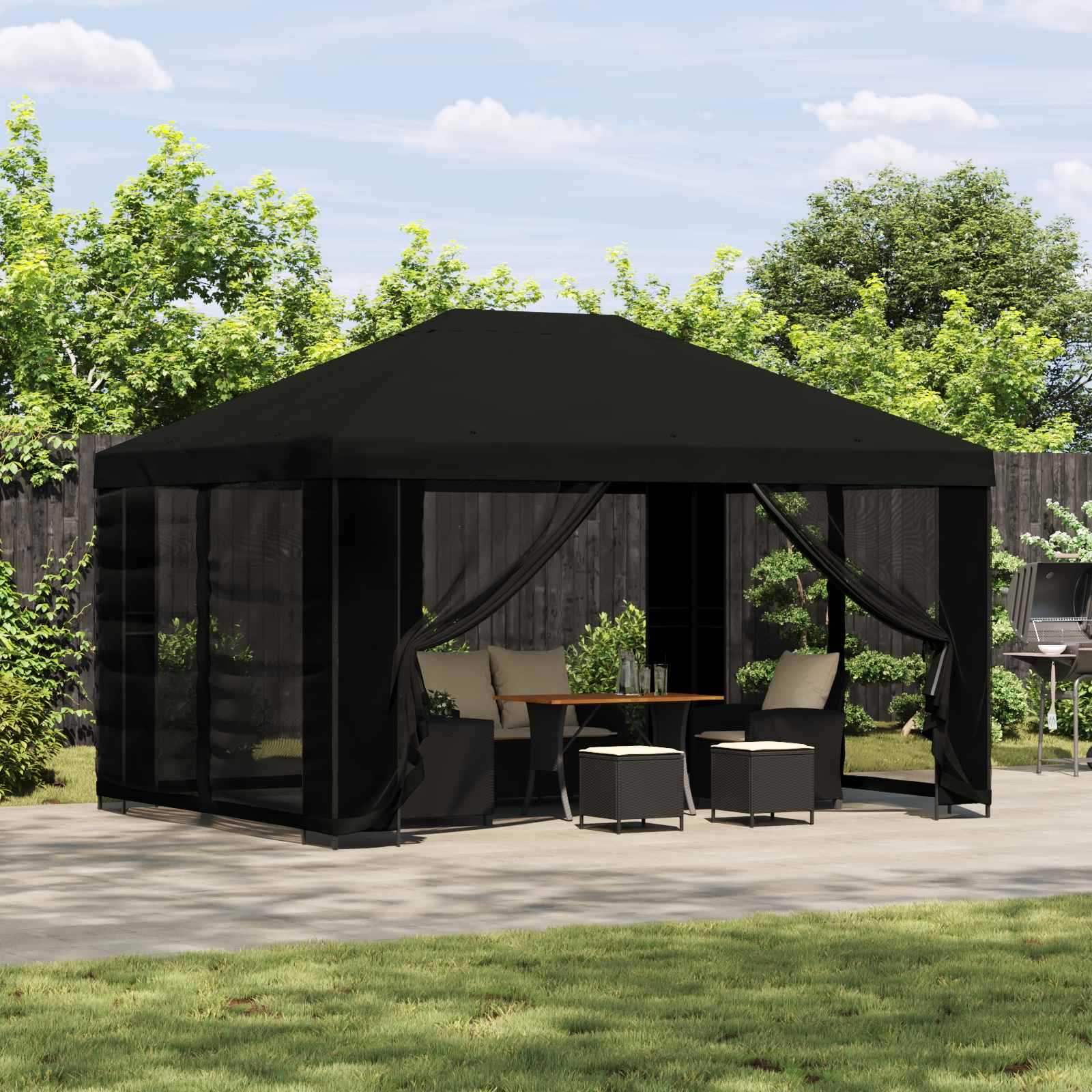 Gazebo 4 × 3 m Crna Poliester i čelik 190 gsm