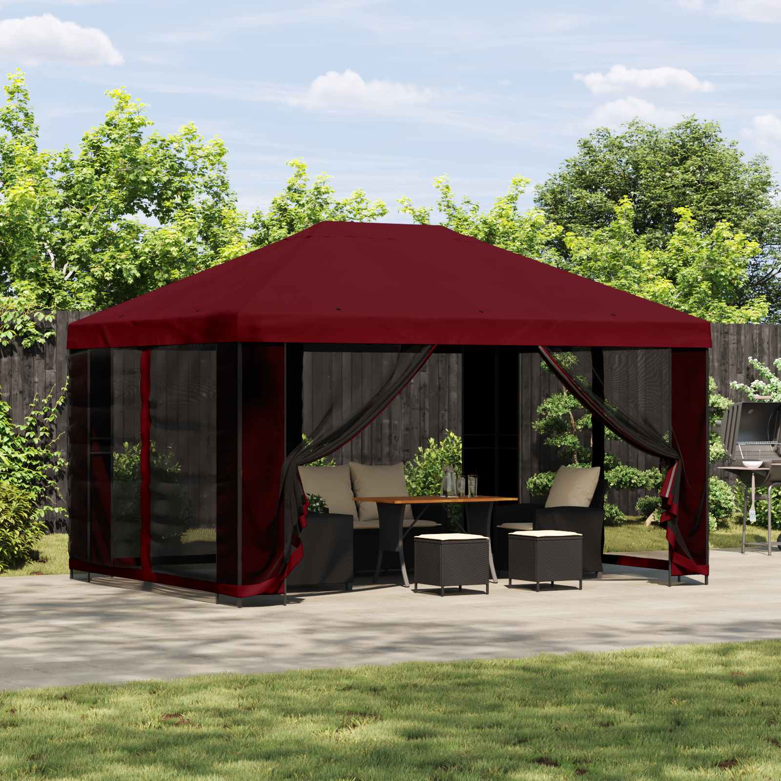 Gazebo 4 × 3 m Tamno crvena Poliester i čelik 190 gsm