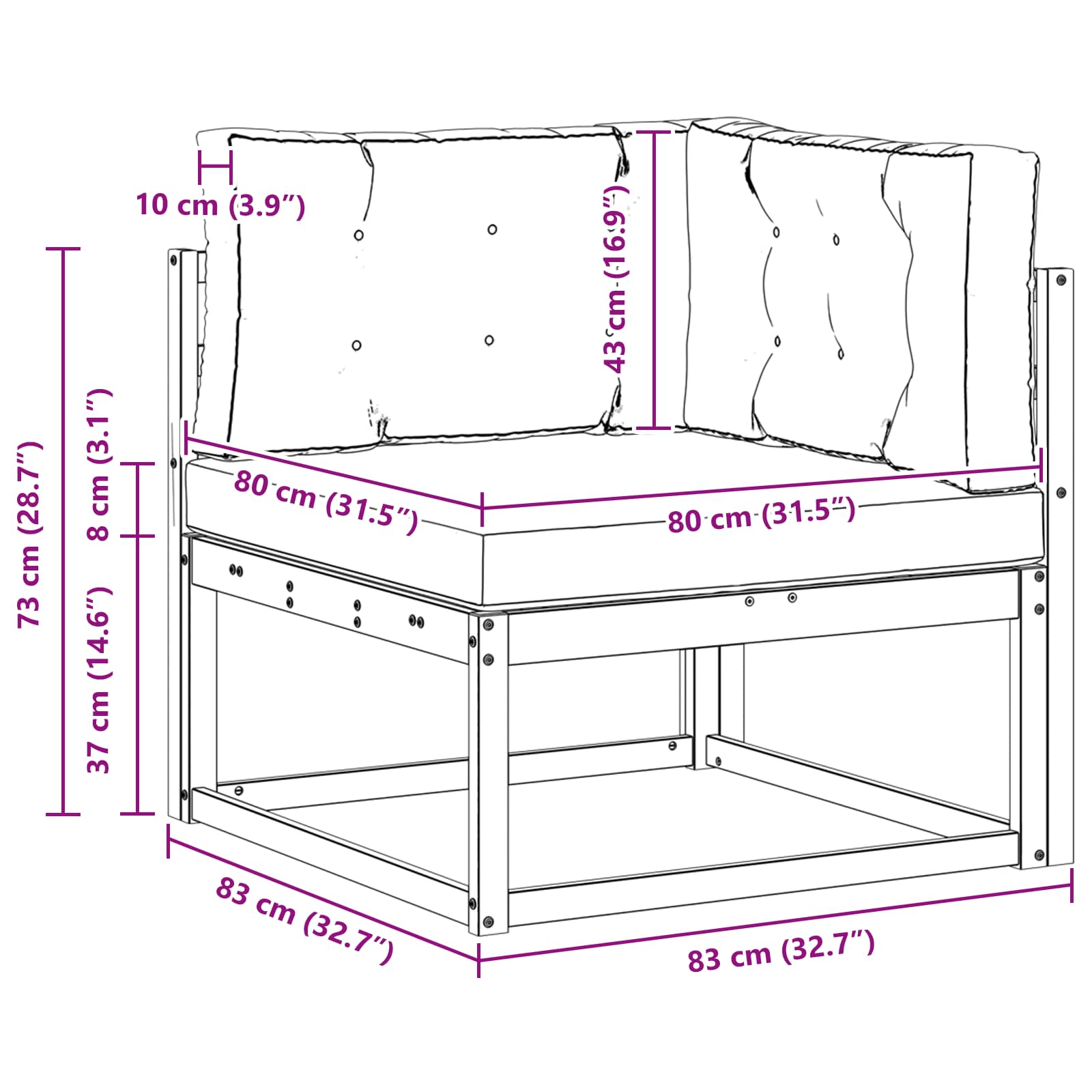 Vanjska kutna sofa Prirodna