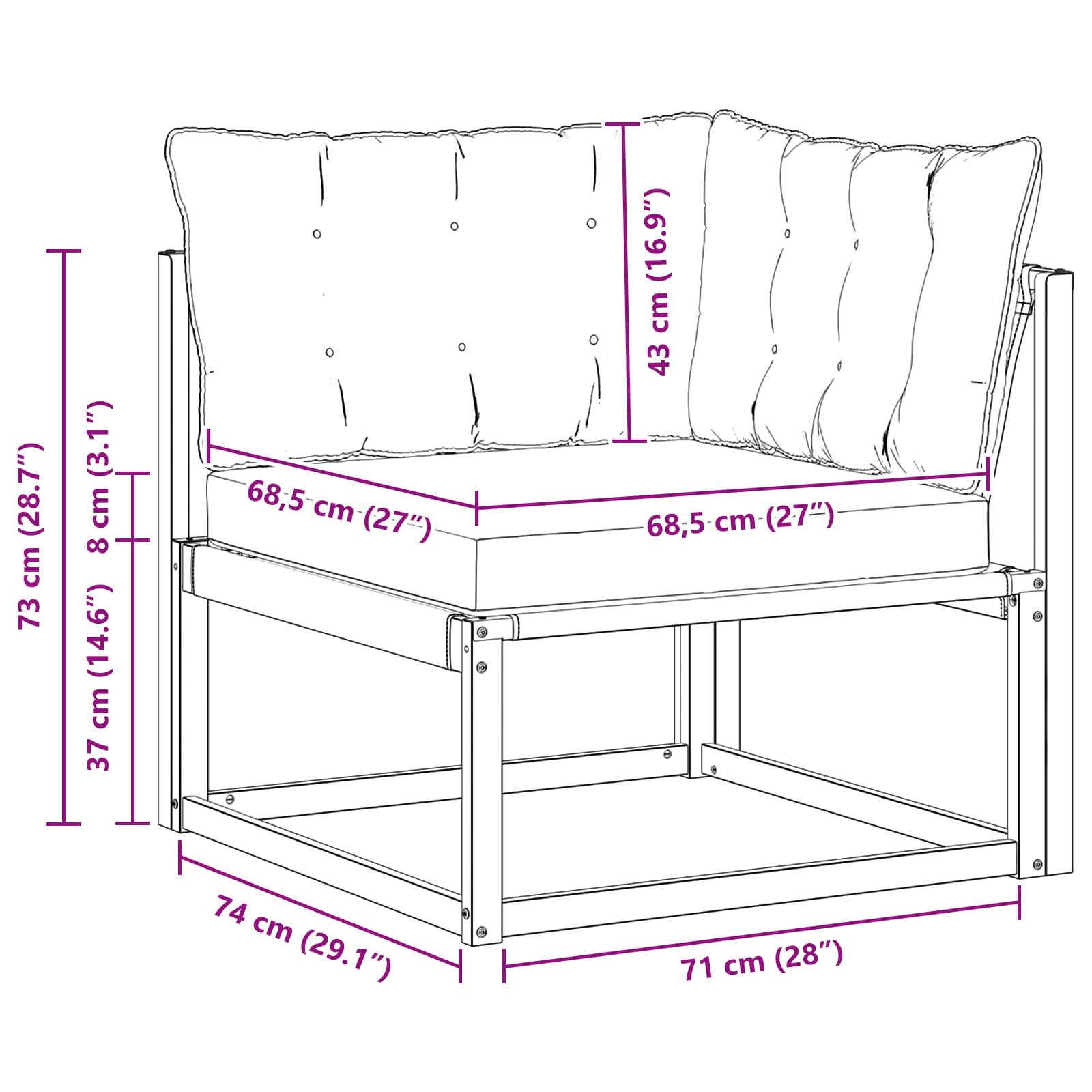 Vanjski kutni kauč Čvrsto drvo akacije i Textilene Prirodna