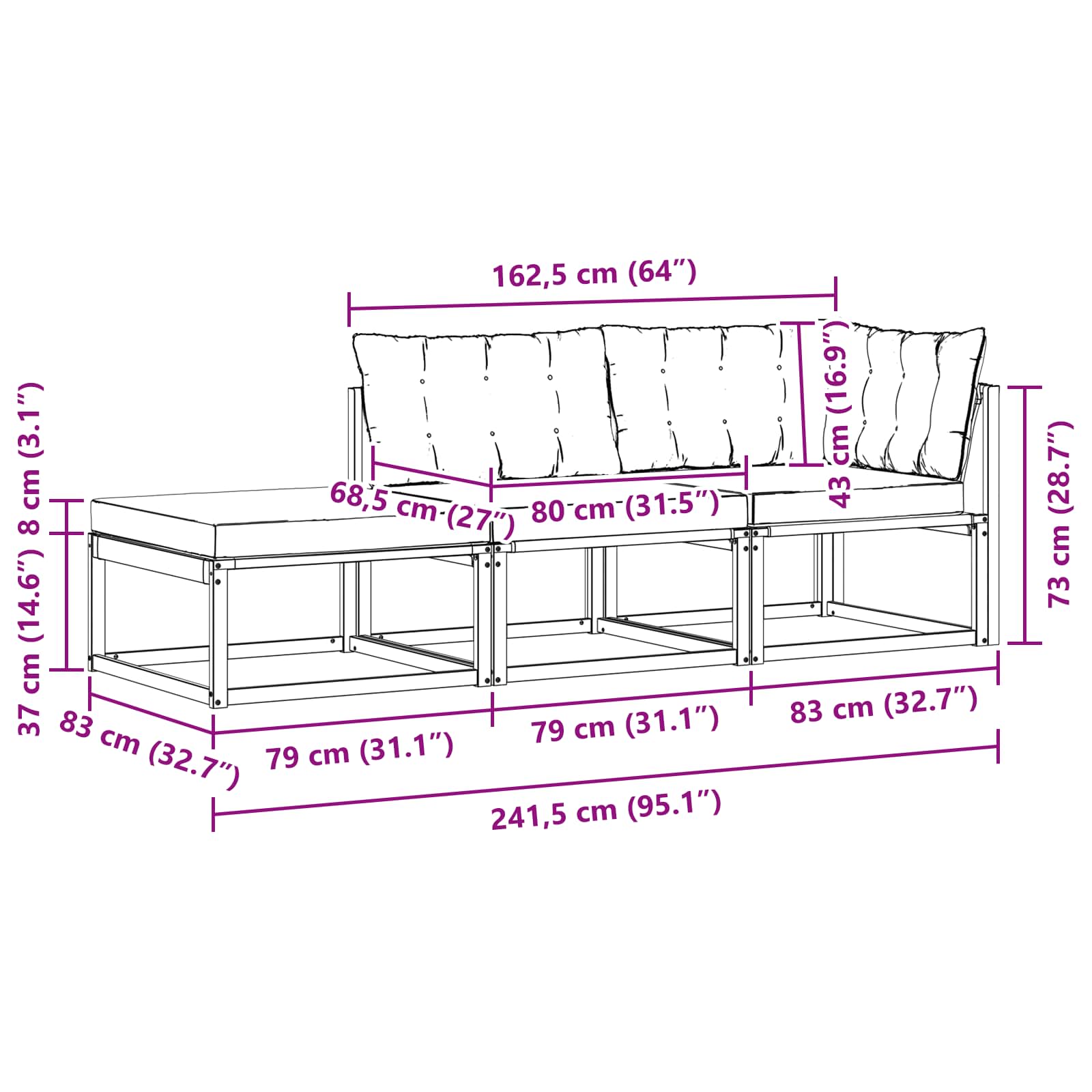 Sekcionalna sofa s jastukom 3 Komad Prirodna i svjetlosiva