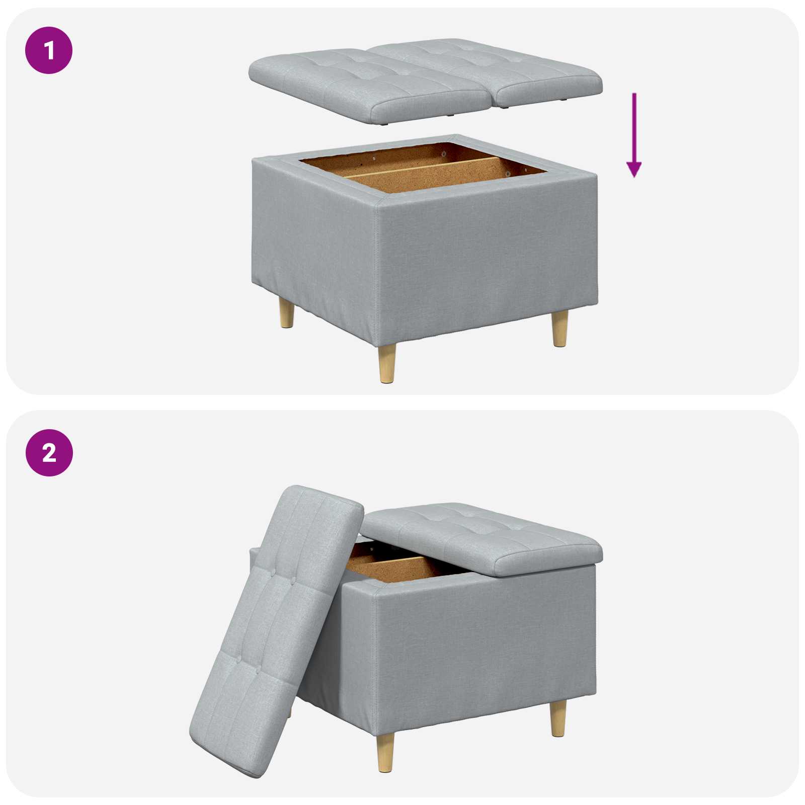 Otoman za pohranu Svijetlo siva 60 x 60 x 45 cm tkanina