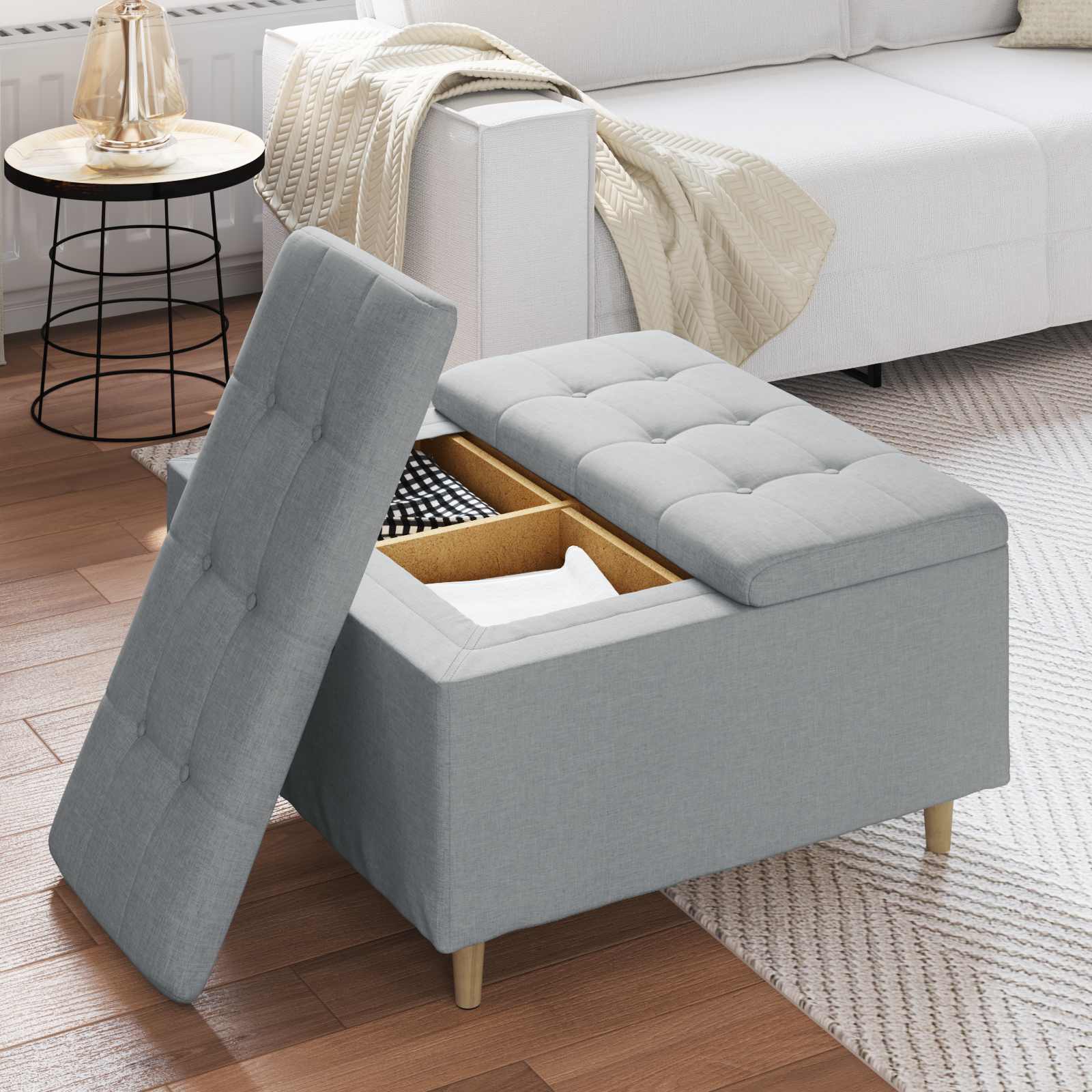 Otoman za pohranu Svijetlo siva 80 x 80 x 45 cm tkanina