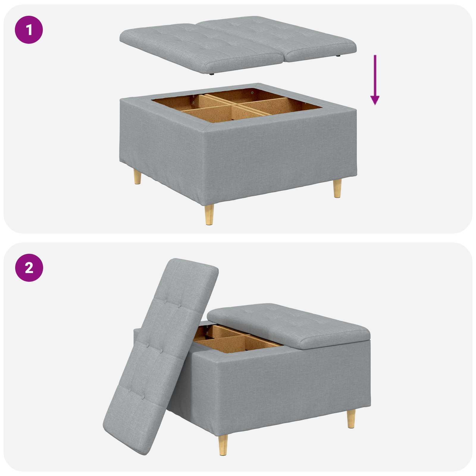 Otoman za pohranu Svijetlo siva 80 x 80 x 45 cm tkanina