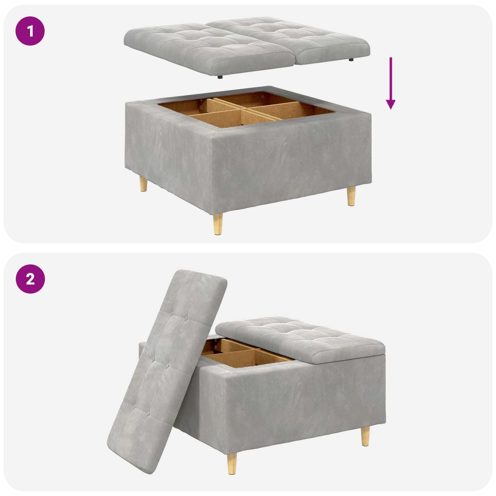 Otoman za pohranu Svijetlo siva 80 x 80 x 45 cm Baršun