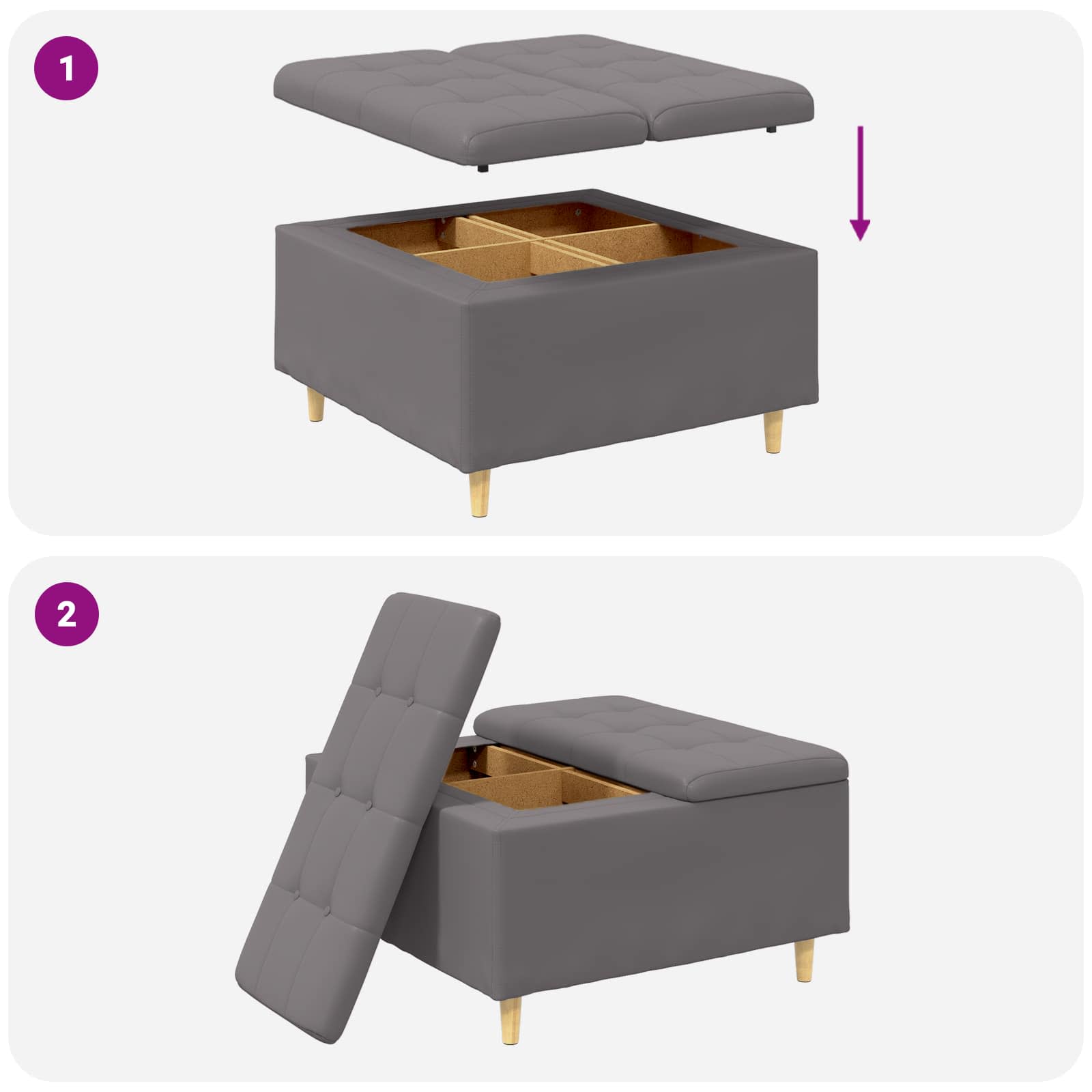 Otoman za pohranu s jastukom Sivi 80 x 80 x 45 cm Umjetna koža