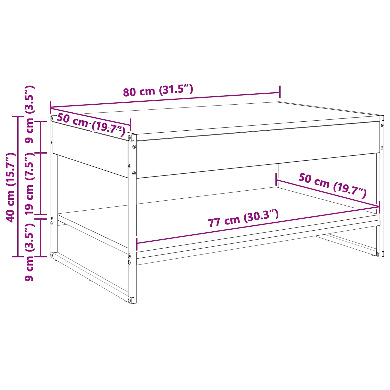 Kava Stol Siva Sonoma 80 x 50 x 40 cm Konstruirano drvo