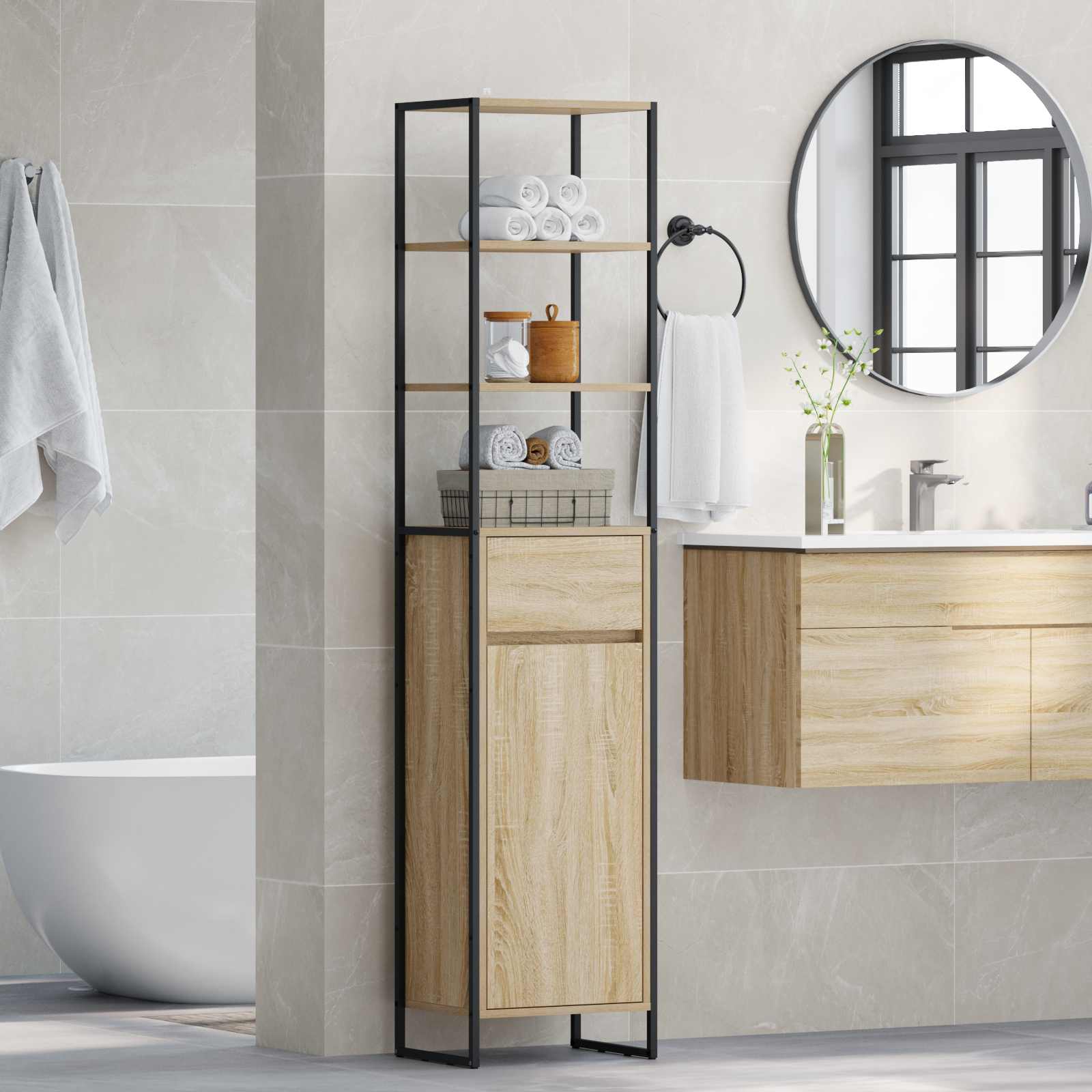 Kupaonski ormar Sonoma 40 x 30 x 180 cm Konstruirano drvo